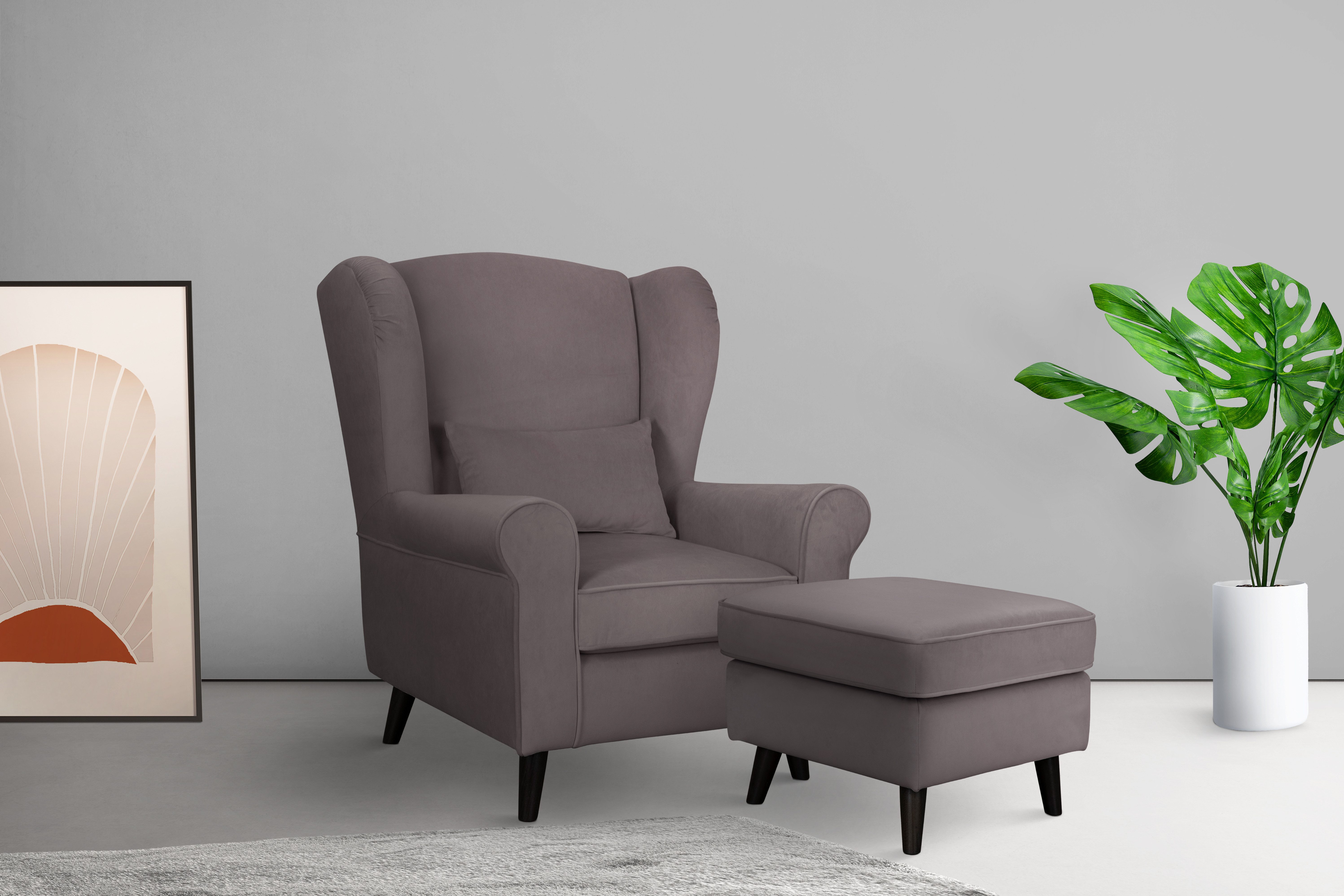 Home affaire Fauteuil Ohrensessel CHISTELLE, optioneel met poef met golfondersteuning, afmetingen: b/d/h: 81/87/99 cm fauteuils bruin
