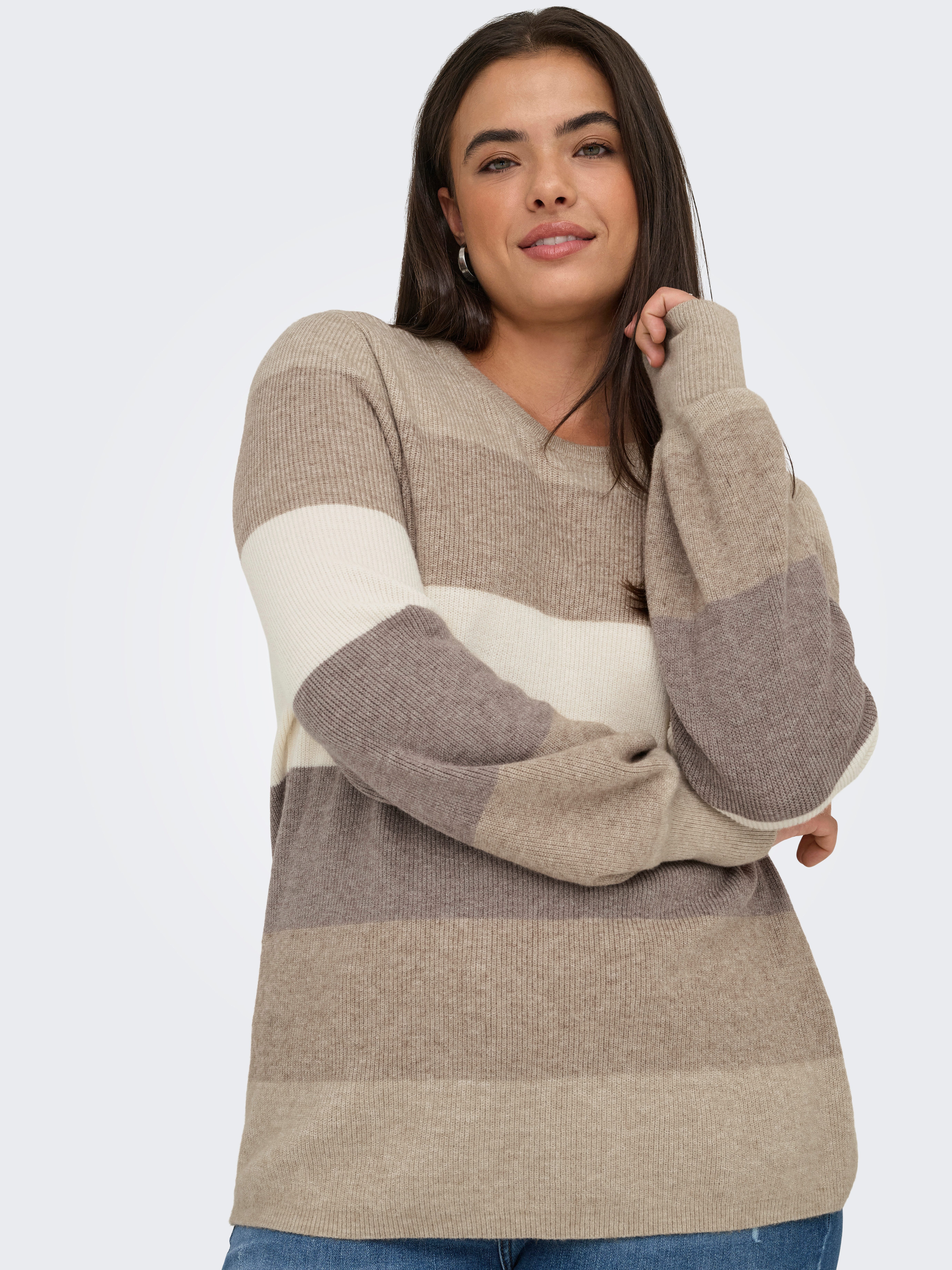 ONLY CARMAKOMA Gebreide trui CARNEW DARIA L/S STRIPE PULLOVER KNT