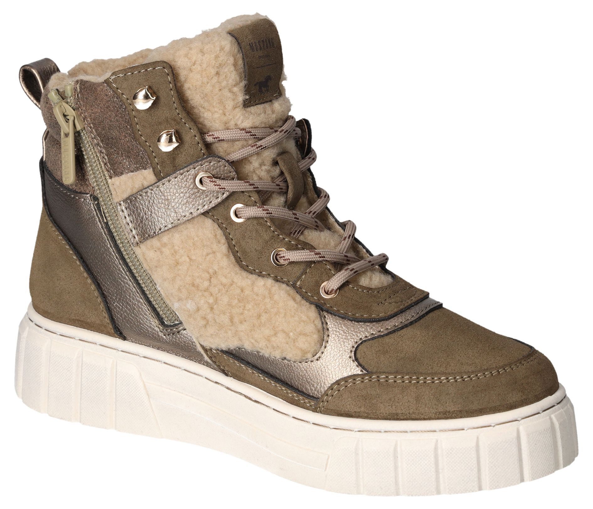 Mustang Shoes Winterlaarzen plateau veterschoenen enkellaars met teddy-voering