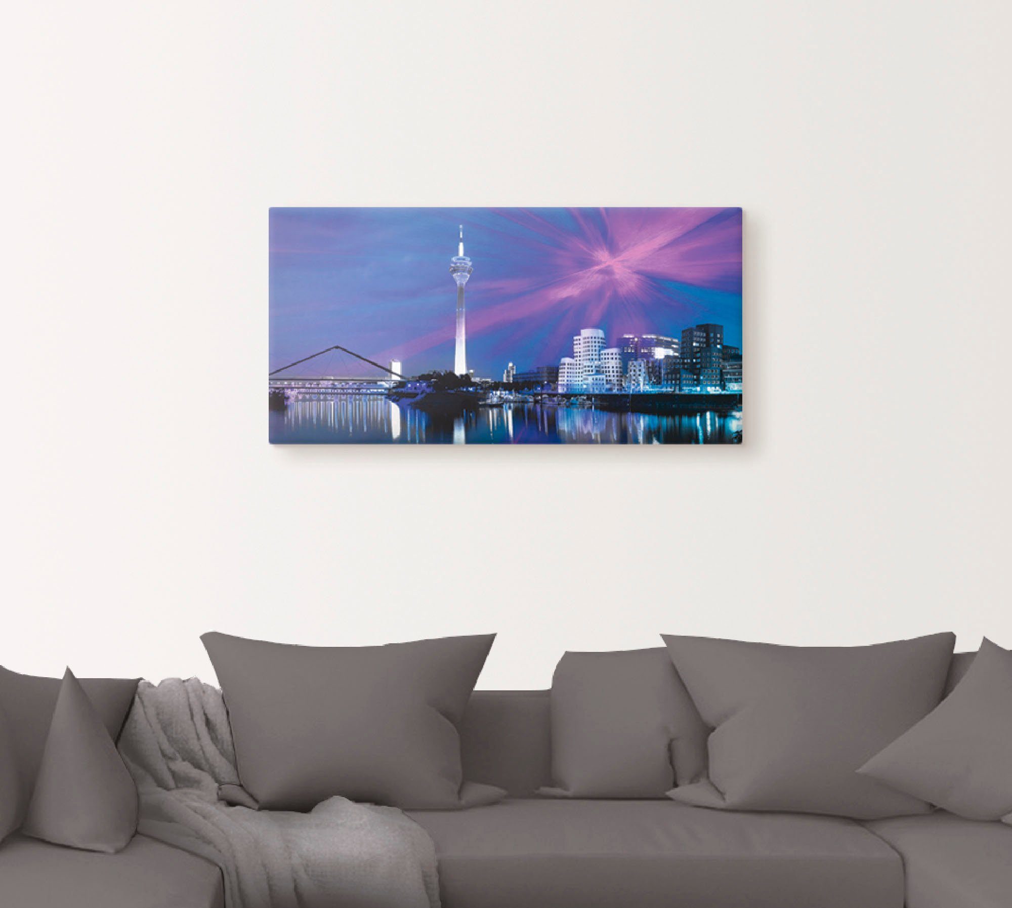 Artland Artprint op linnen Düsseldorf skyline abstracte collage