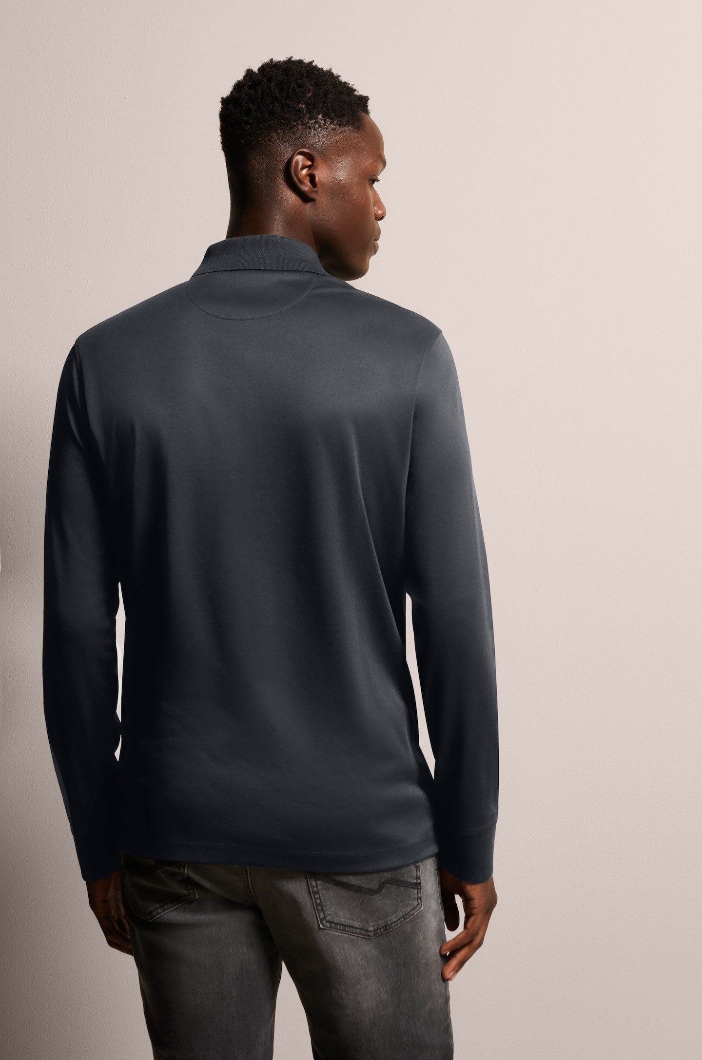 Bugatti Poloshirt met lange mouwen met fijne tweekleurige structuuruitstraling