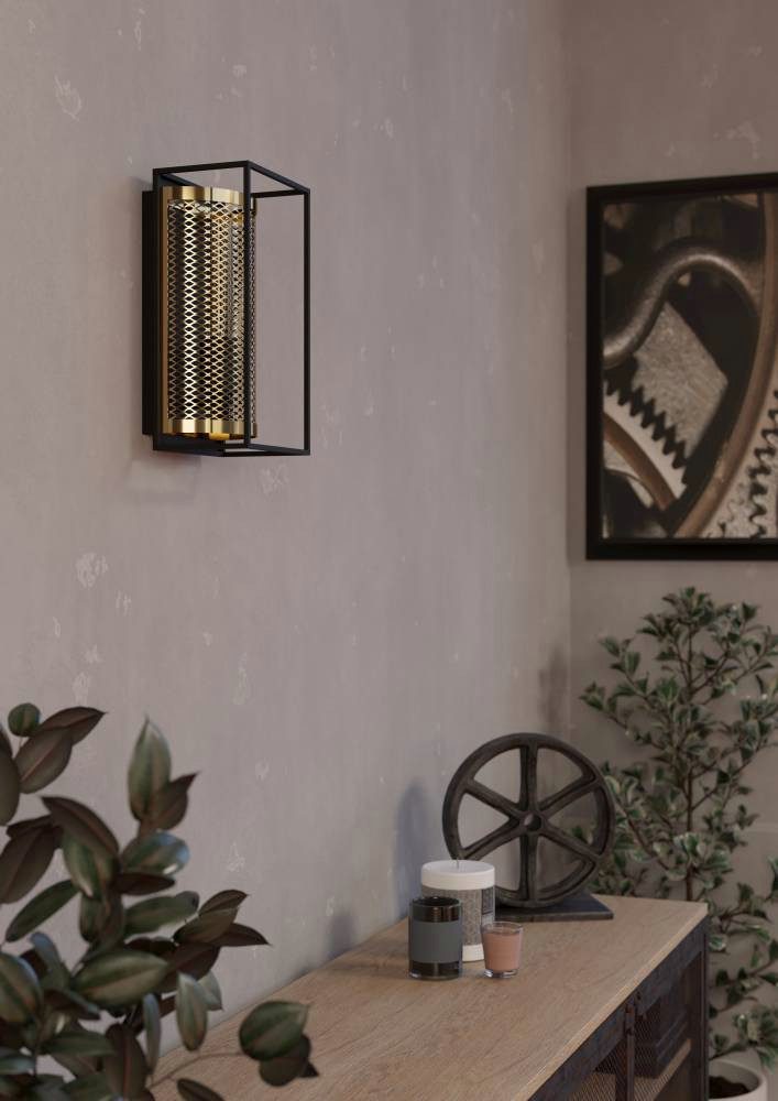 EGLO Wandlamp NOHALES Wandlamp voor binnen, ganglamp industrieel, metaal, zwart, messing (1 stuk)
