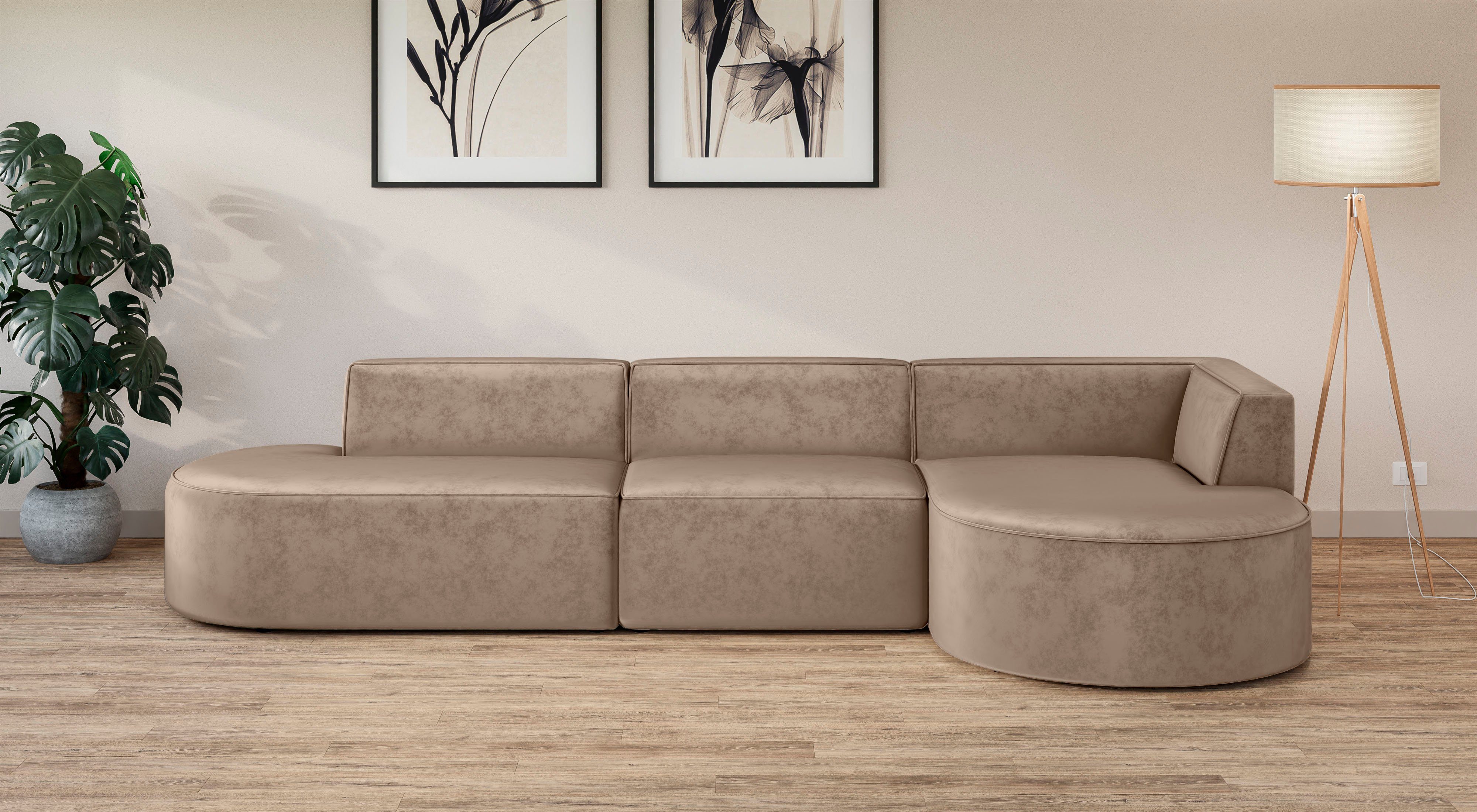 andas Hoekbank EIVIND designerbank met ottomane rechts/links, B/D/H: 343/159/72 cm
