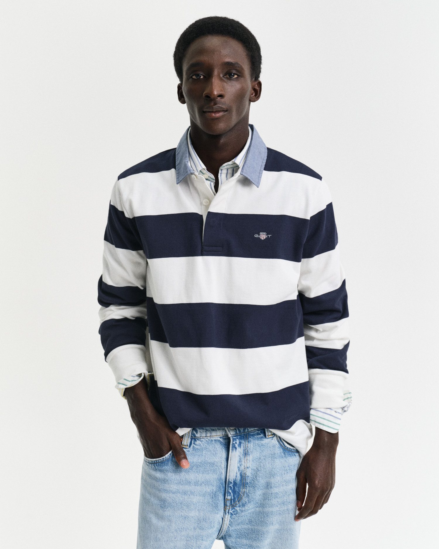 Gant Poloshirt met lange mouwen REG CHAMBRAY STRIPE HEAVY RUGGER