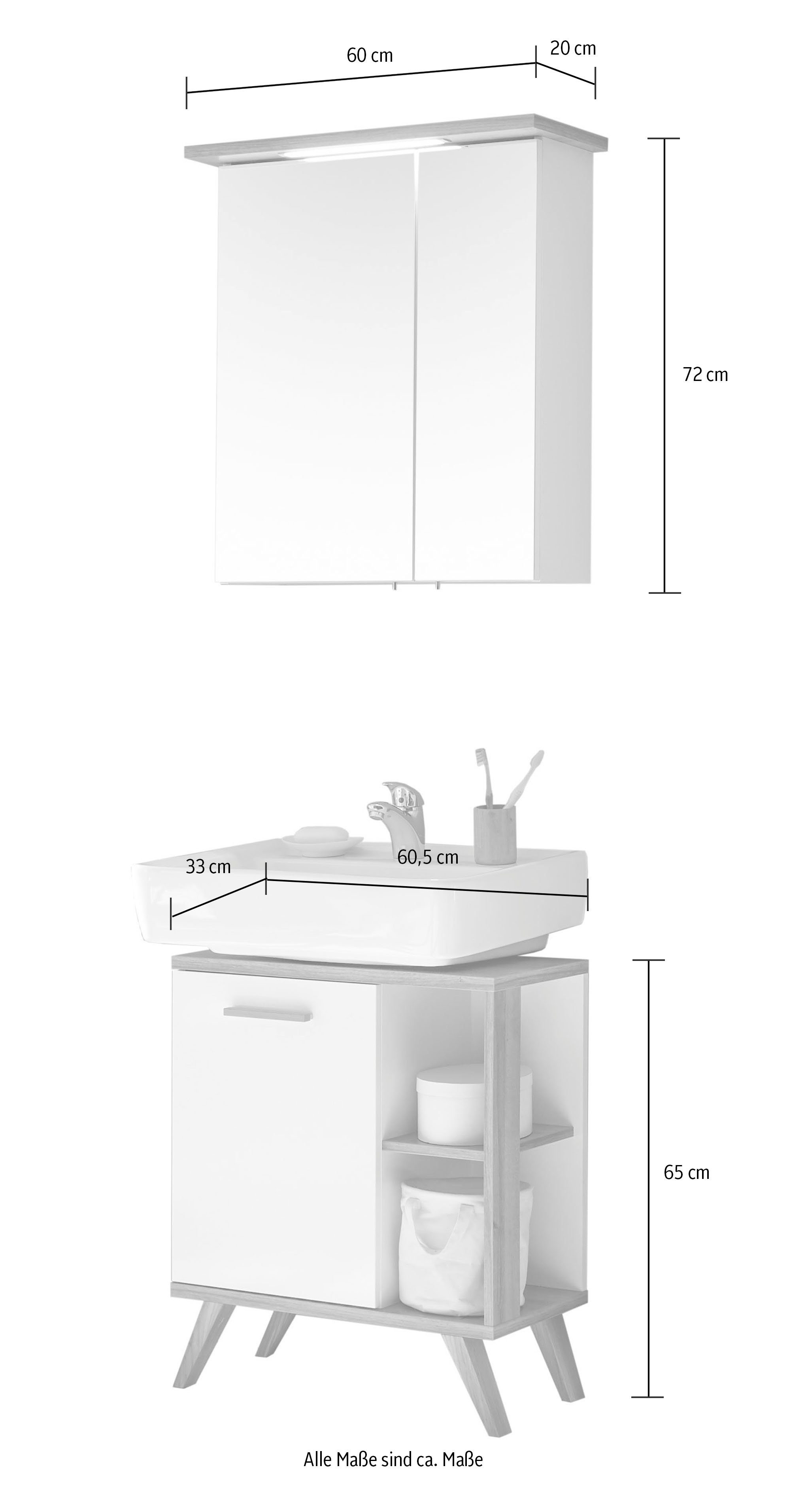 Saphir Badkamerserie Quickset 2-delig, wastafelonderkast met led-spiegelkast Wasplaats incl. deurdemper, 3 deuren, 2 legplanken, zijplanken (2-delig)