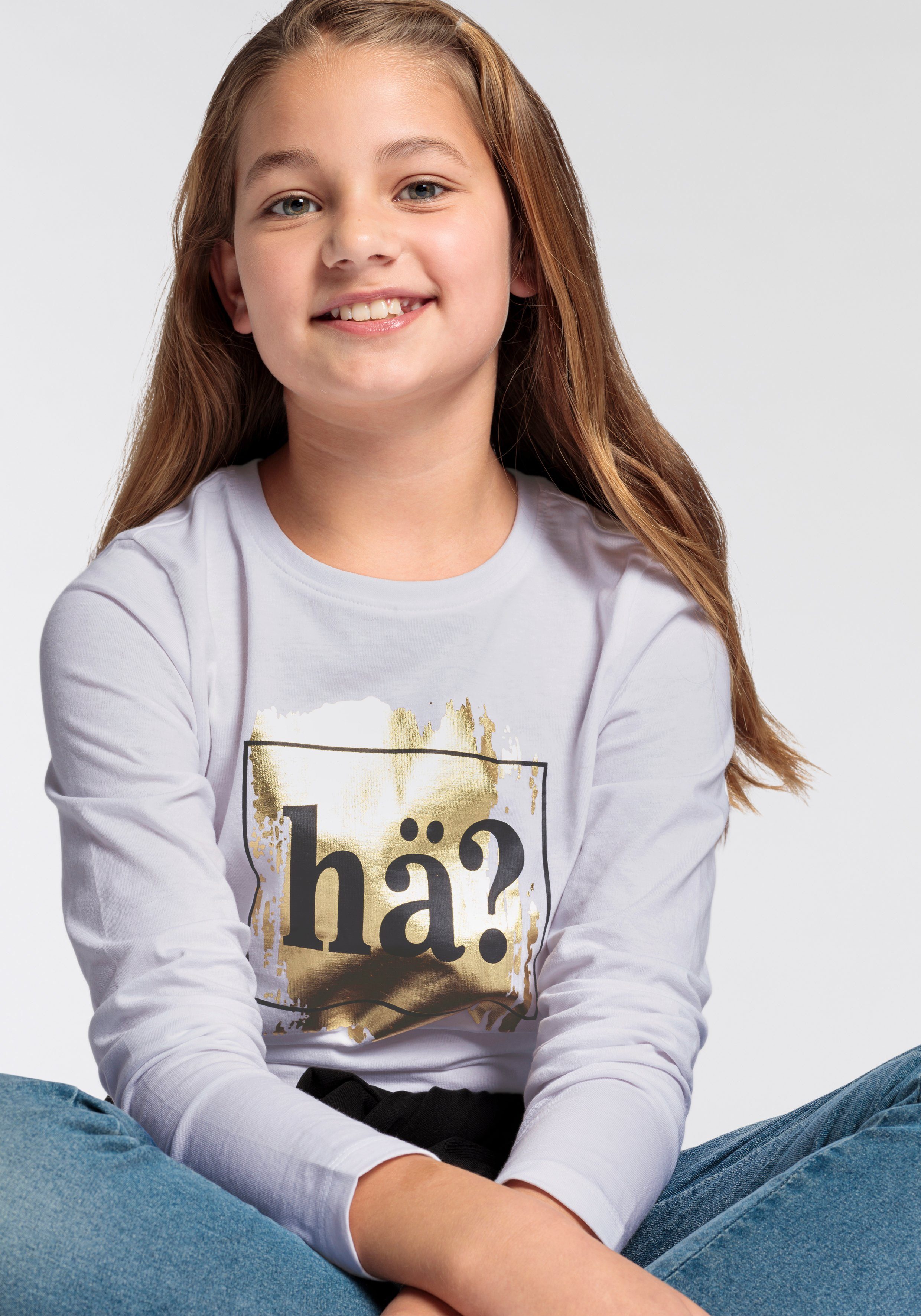 KIDSWORLD Shirt met lange mouwen Spreukshirt Langarm, getailleerde snit, met stijlvolle druk