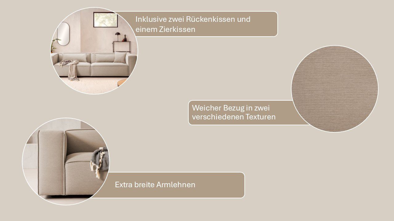 LeGer Home by Lena Gercke 3-zitsbank PIARA, bank met biesnaad, sofa in cord of linnenlook