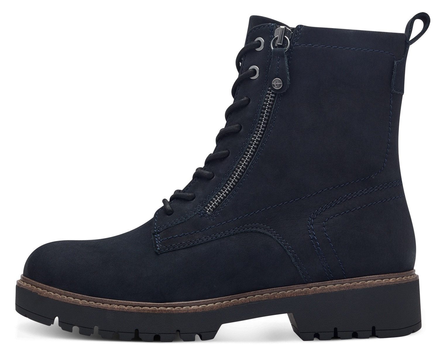 Tamaris Veterschoenen blokhak, veterschoen, enkellaars met decoratieve rits aan de buitenkant