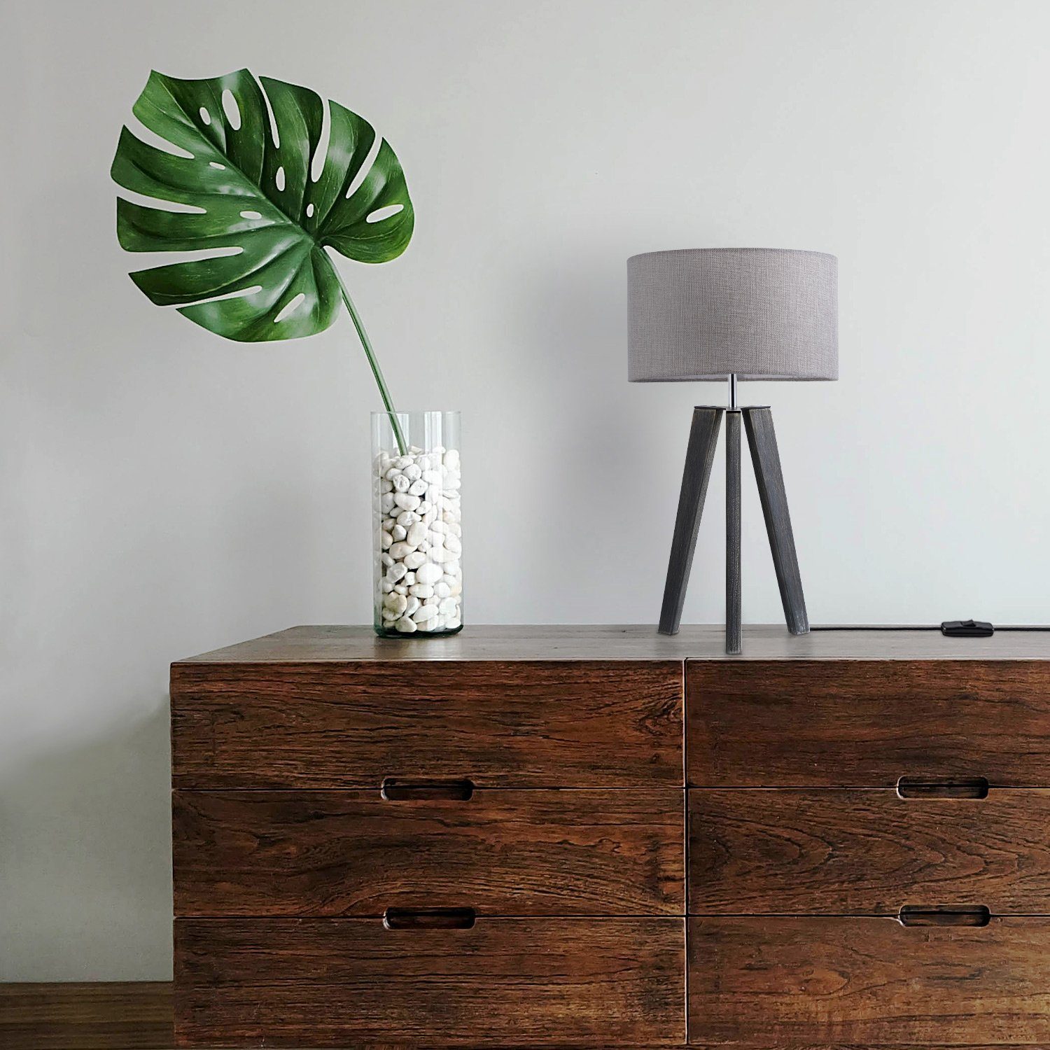 Paco Home Tafellamp Canvas uni Color Vloerlamp vintage voet LED lamp woonkamer Scandinavisch ontwerp E27