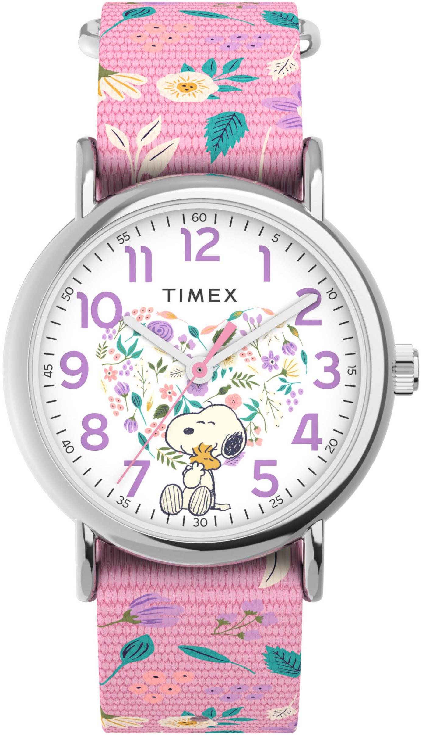 Timex Kwartshorloge PEANUTS WEEKENDER Horloge, dameshorloge, Snoopy, analoog, textielband dames quartz horloges roze
