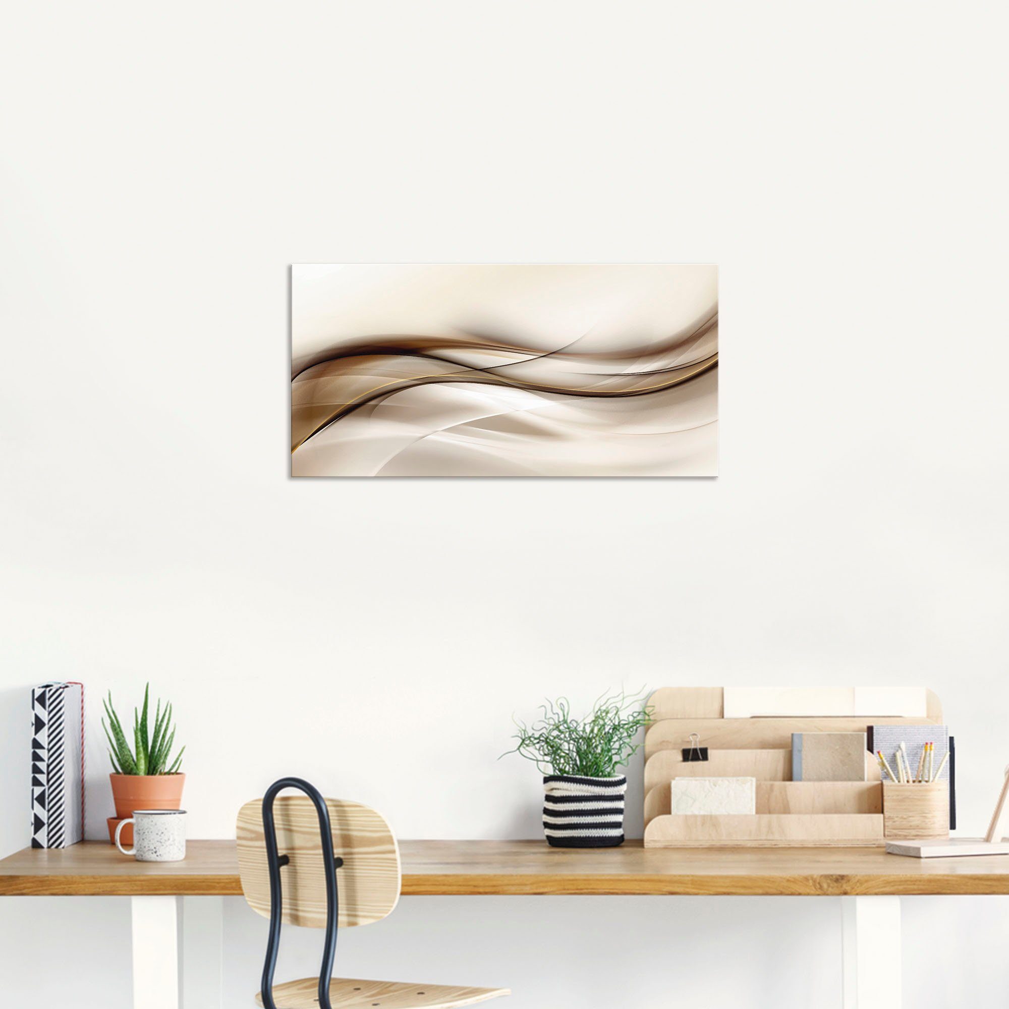 Artland Artprint Bruine abstracte golf als artprint van aluminium, artprint voor buiten, artprint op linnen, poster, muursticker