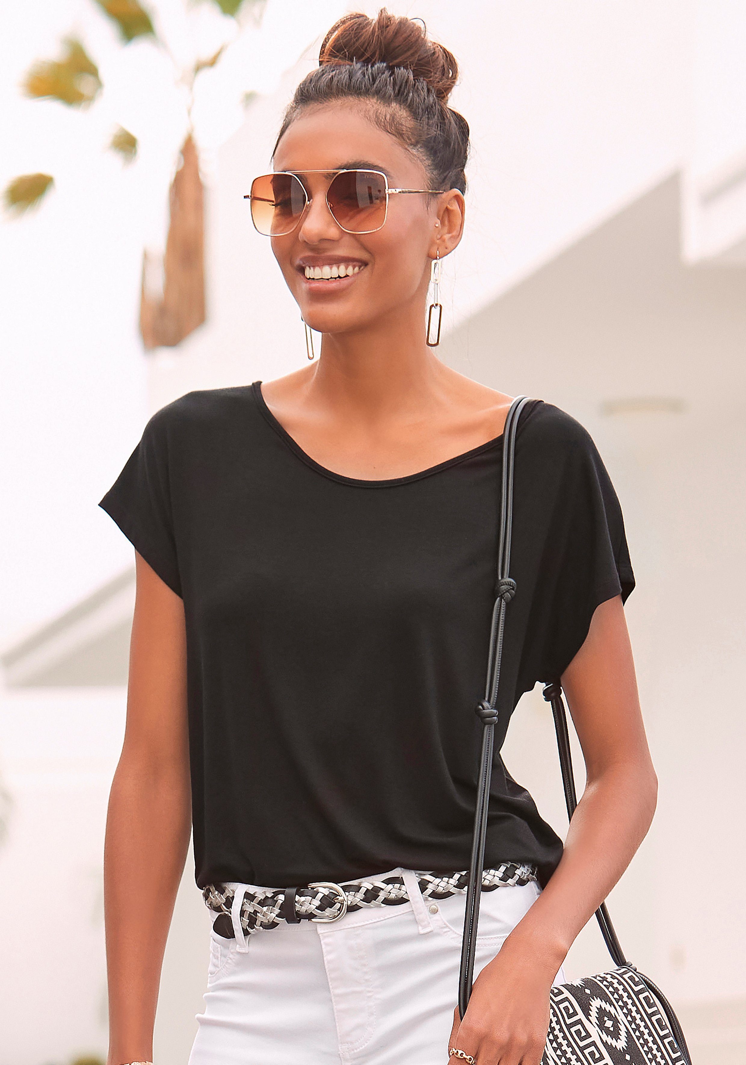 Lascana Strandshirt met kanten inzet, t-shirt, losse pasvorm, casual-chic