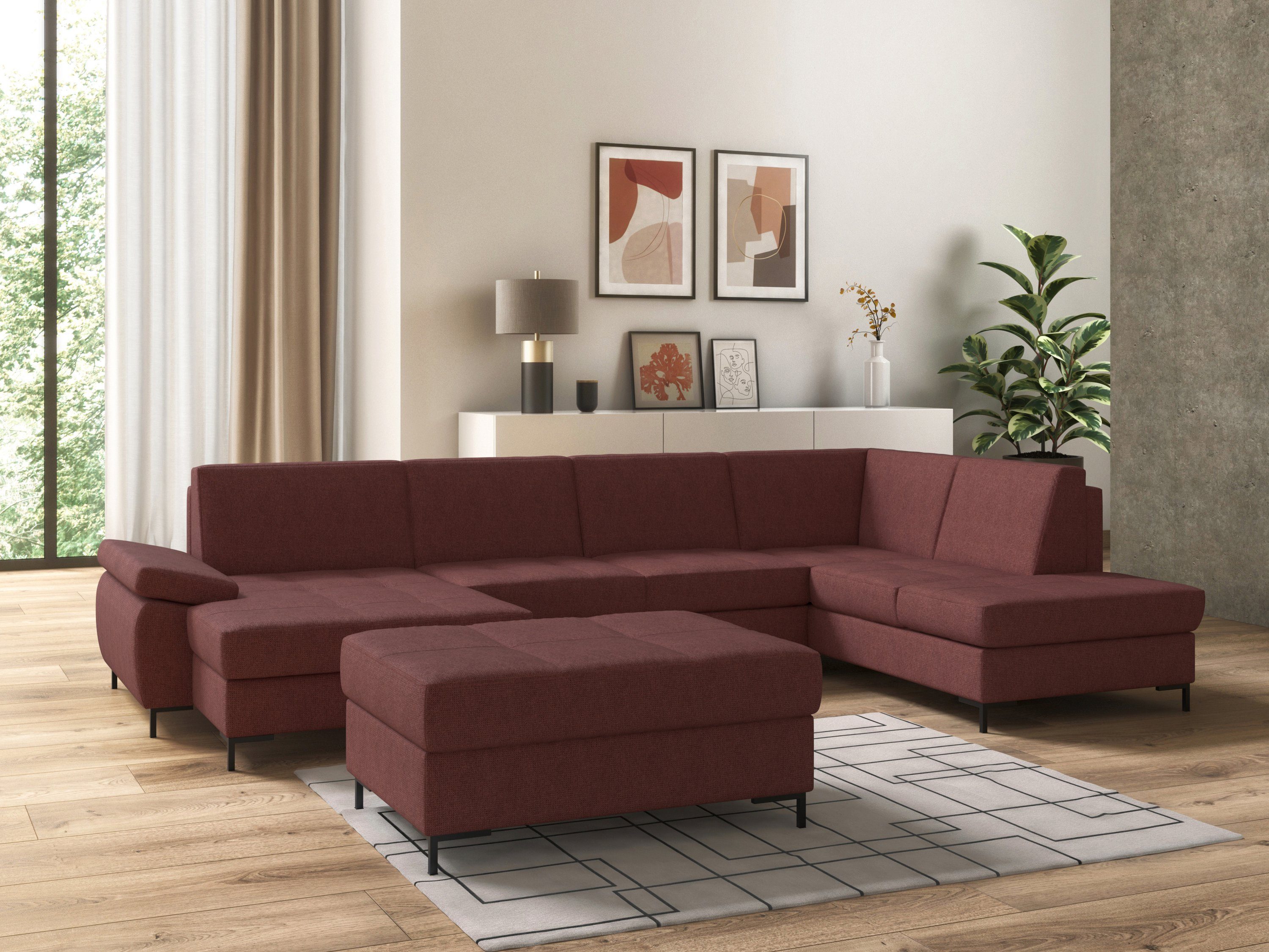 DOMO collection Zithoek Capelo, comfortabel, duidelijke lijnen kenmerken dit ontwerp, U-Vorm met verstelbare armleuningen, naar keuze met slaapfunctie, binnenvering
