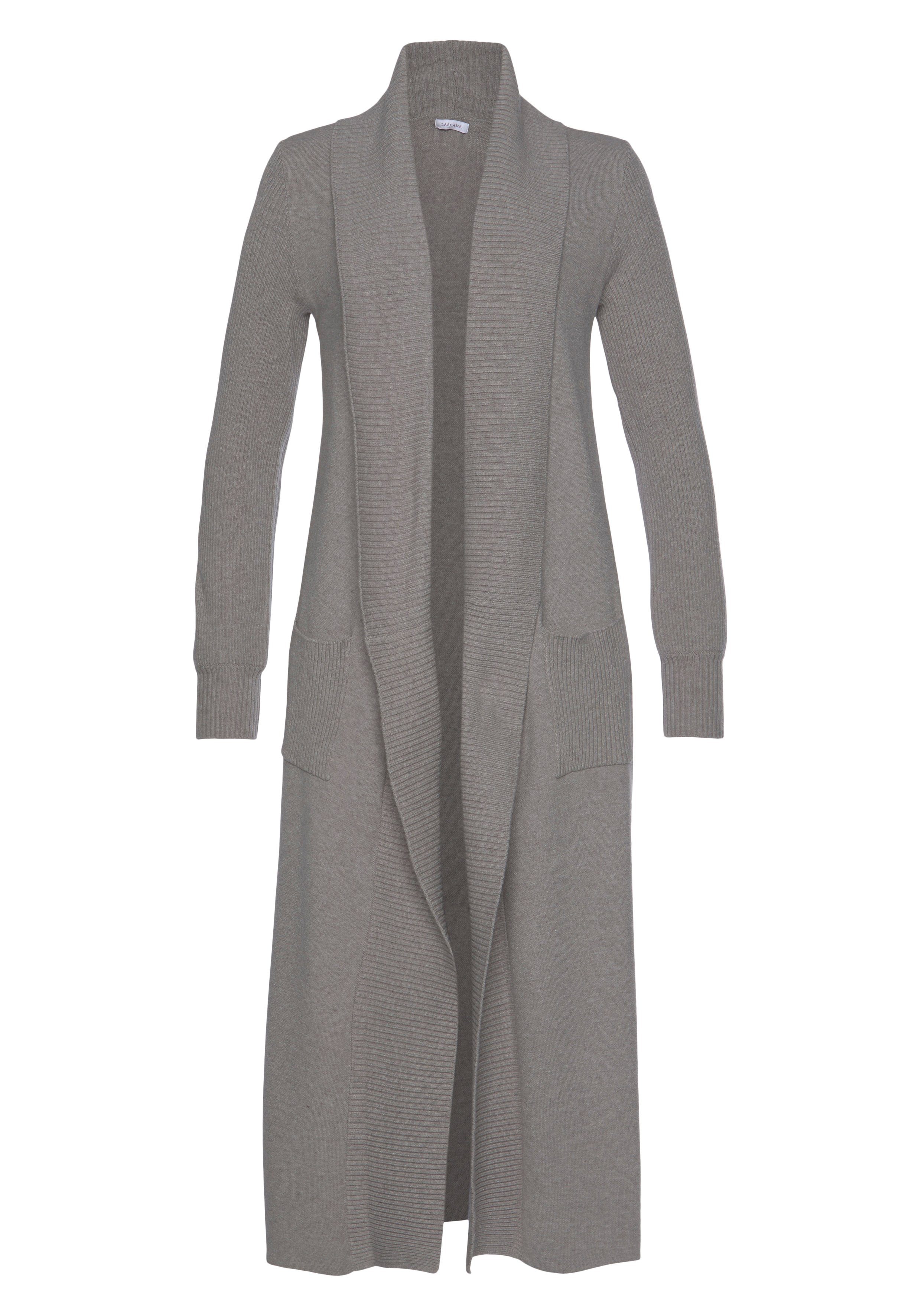 Lascana Lang vest met ribbrei-details en zakken, casual gebreide mantel