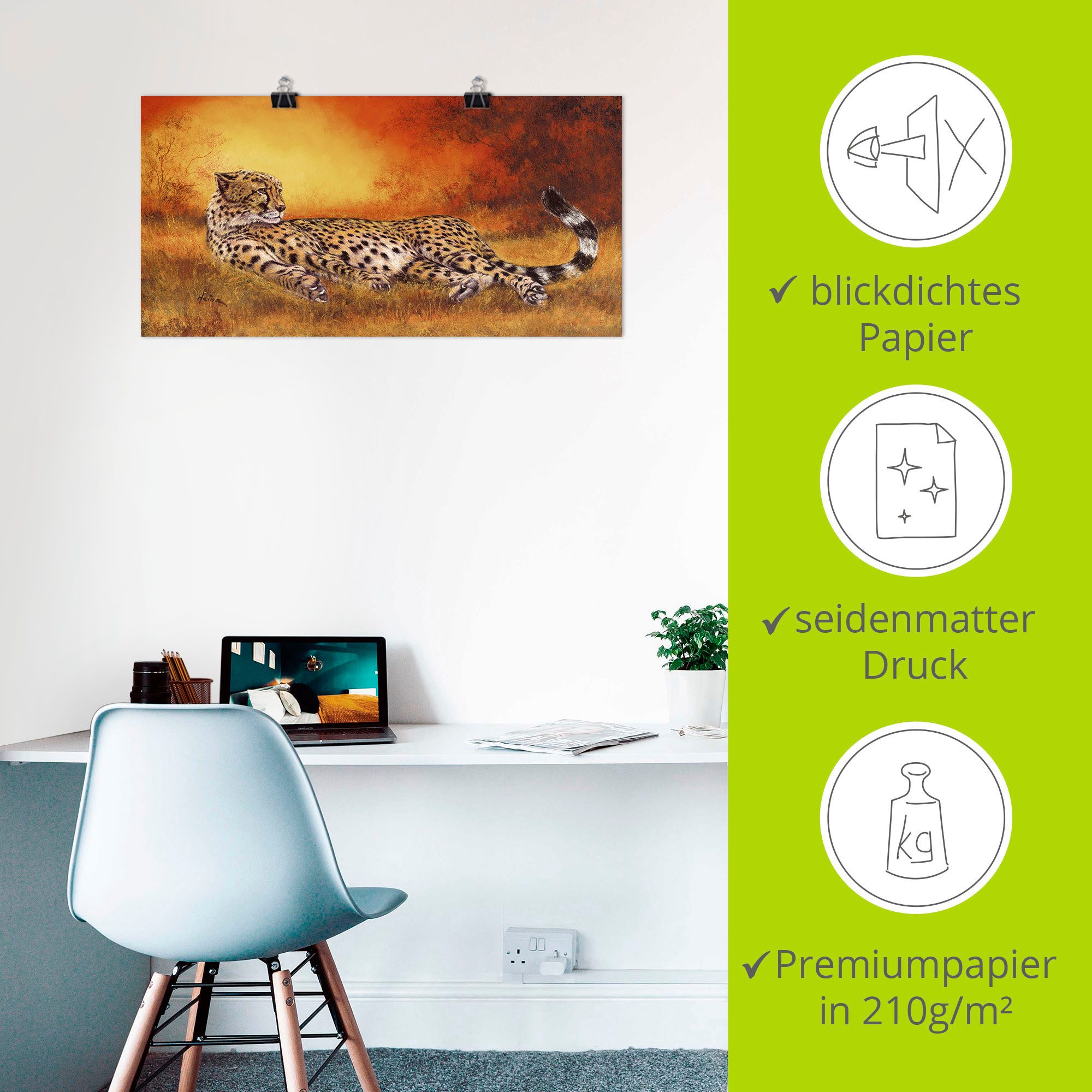 Artland Artprint Jachtluipaard als artprint van aluminium, artprint voor buiten, artprint op linnen, poster, muursticker