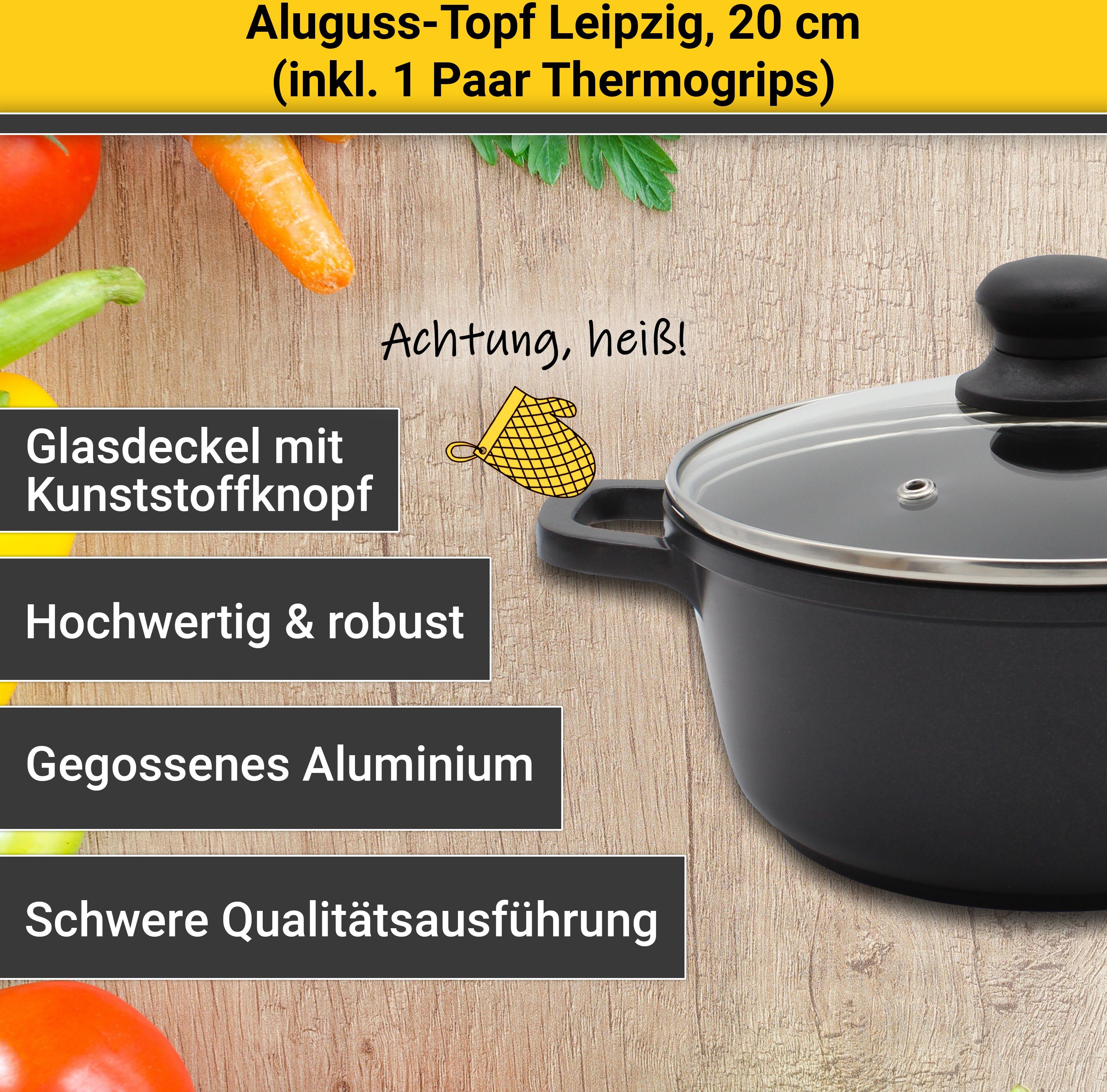 Krüger Braadpan Gietaluminium braadpan met glazen deksel inclusief thermogrepen LEIPZIG (1-delig)