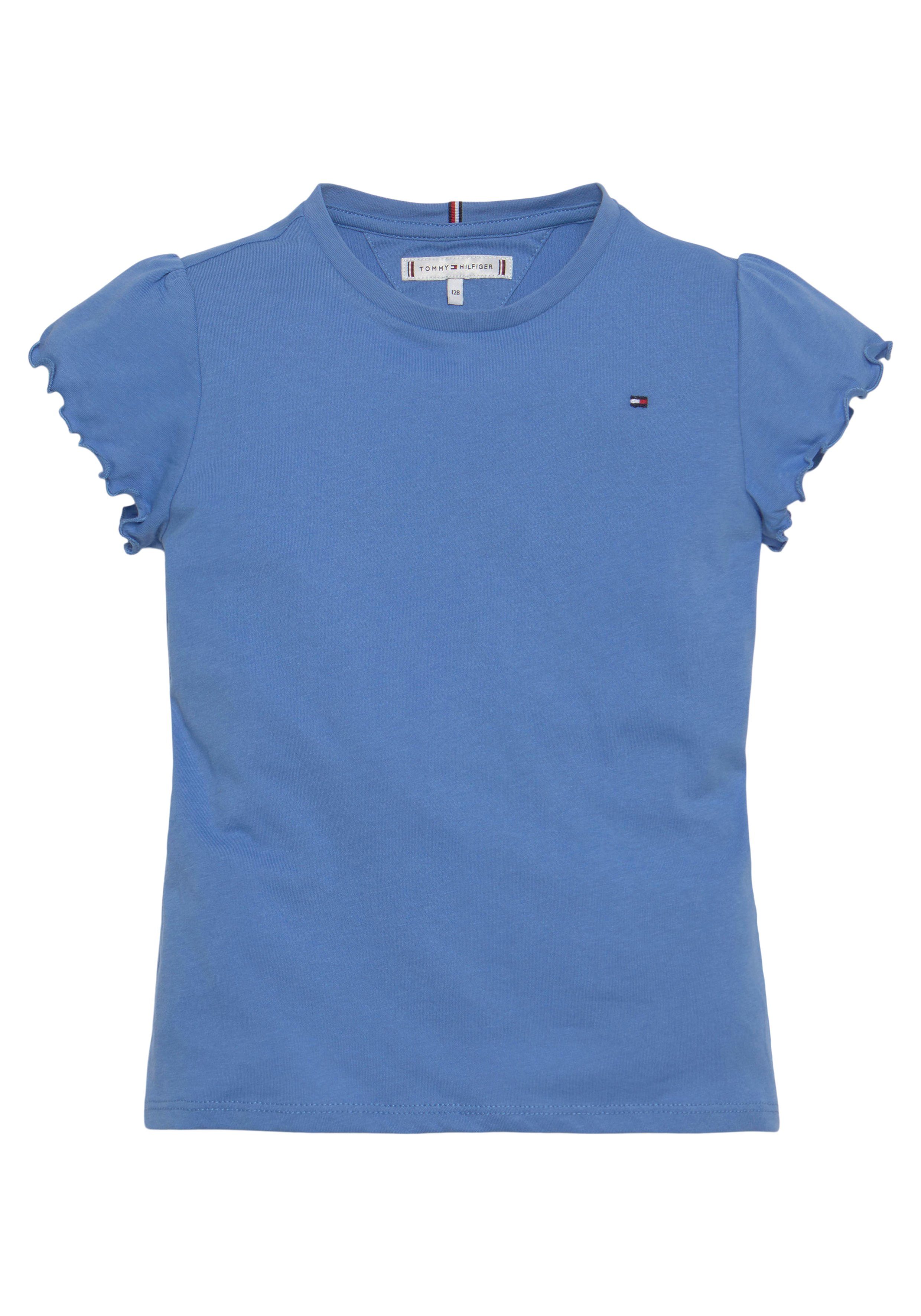 Tommy Hilfiger T-shirt ESSENTIAL RUFFLE SLEEVE TOP S/S met golfrand, logo-geborduurde details