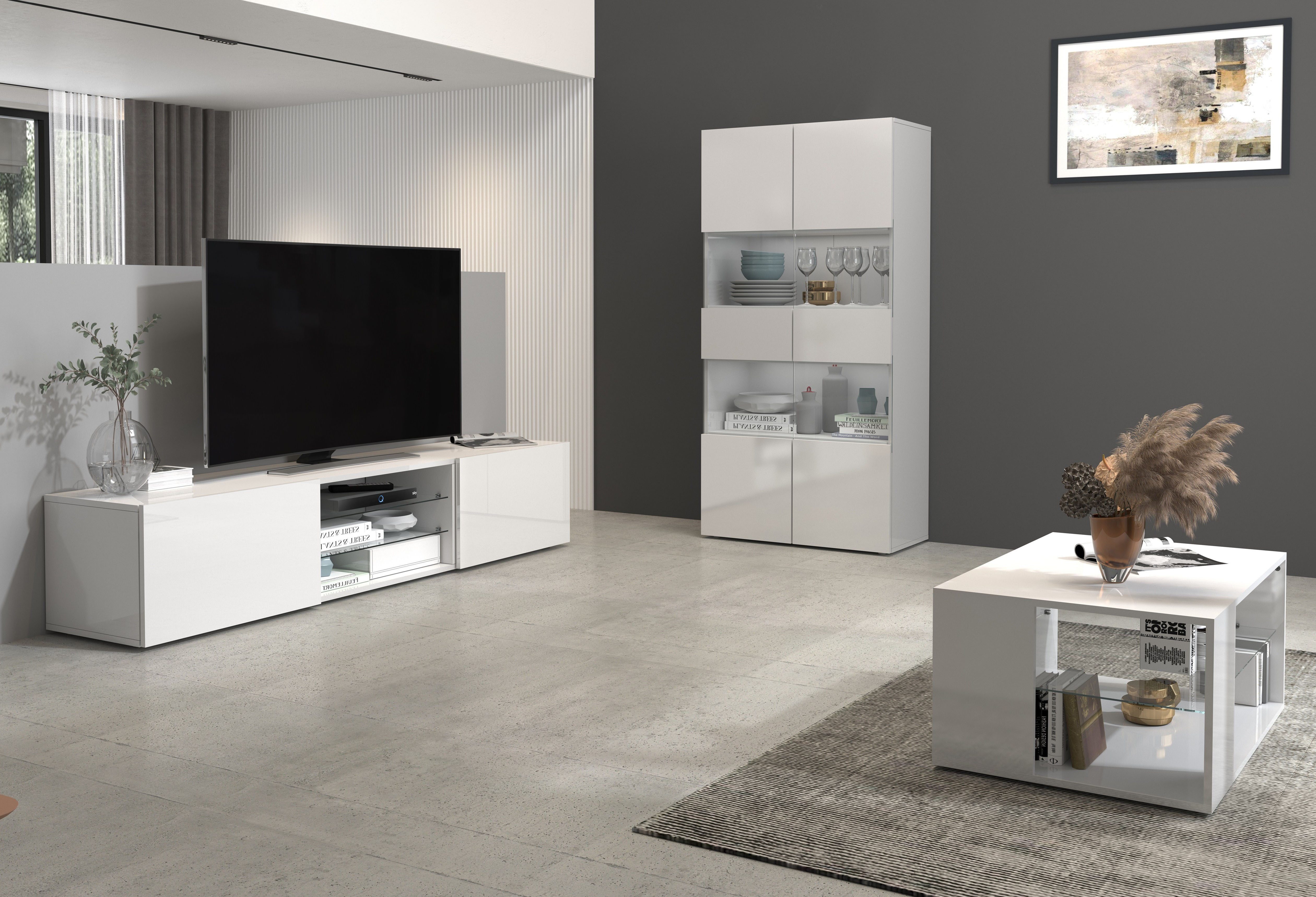 INOSIGN Tv-meubel Egypt, Lowboard, TV-ladekast, TV-meubel, TV-bank met 2 kleppen, 2 glazen planken, volledig hoogglans gelakt (b/d/h) 180x38x35 cm