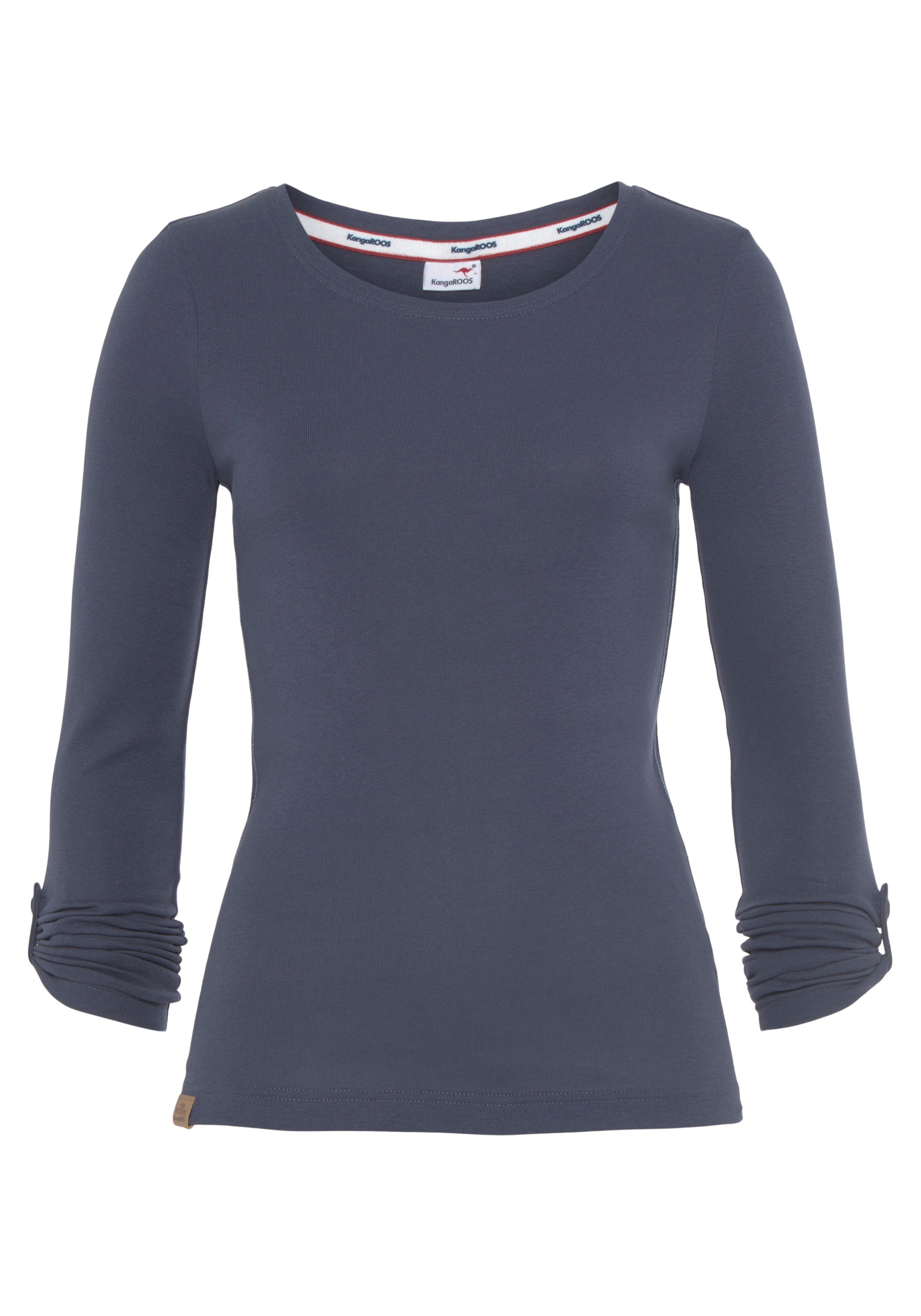 KangaROOS Shirt met lange mouwen met opgerolde mouwen, zeer figuurvolgend, van ribstof