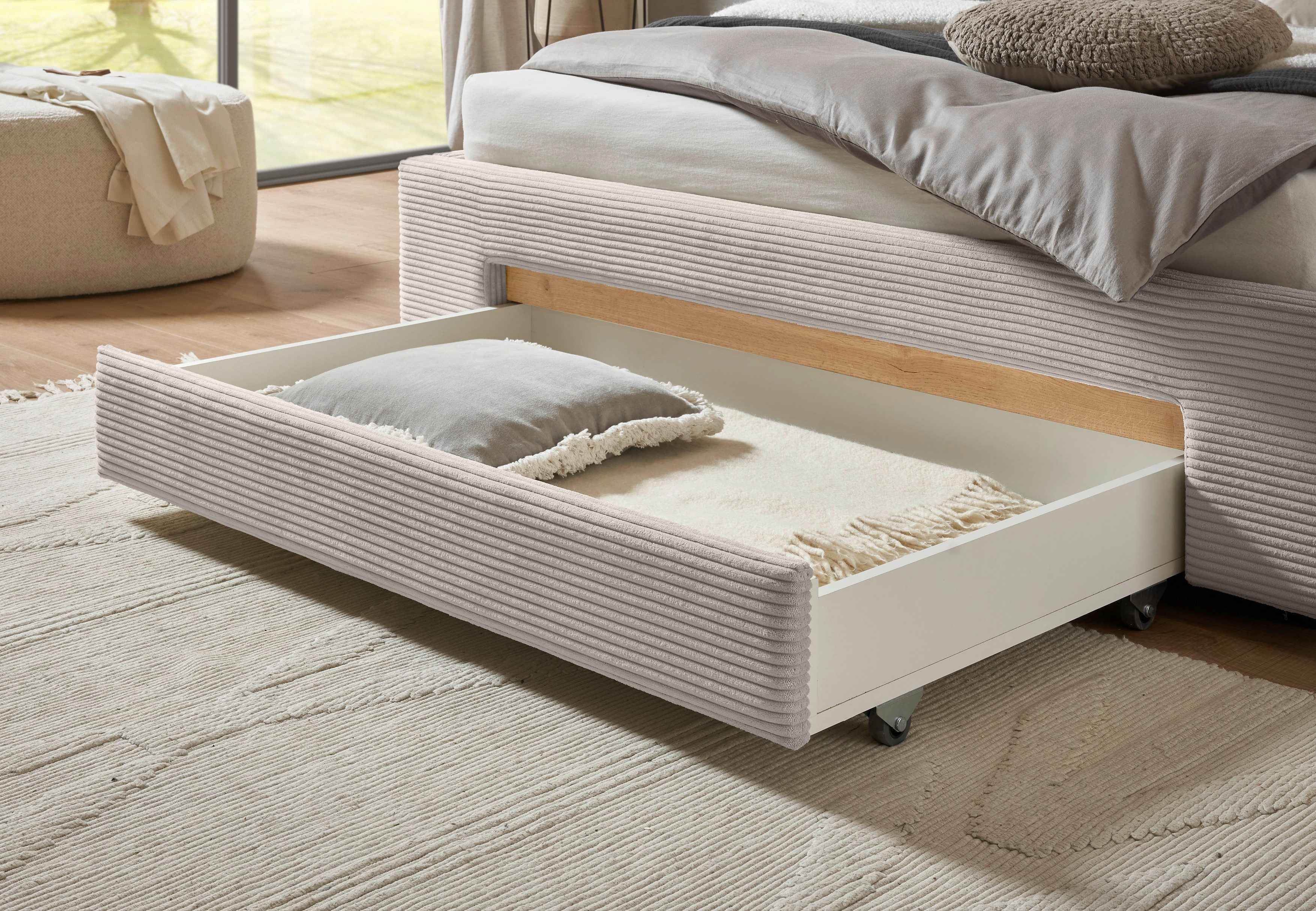 INOSIGN Gestoffeerd bed CiTY/GiRON, bedframe met bedlade, gestoffeerd opbergbed met hondenbed of opberglade, bekleding van corduroy of linnenlook