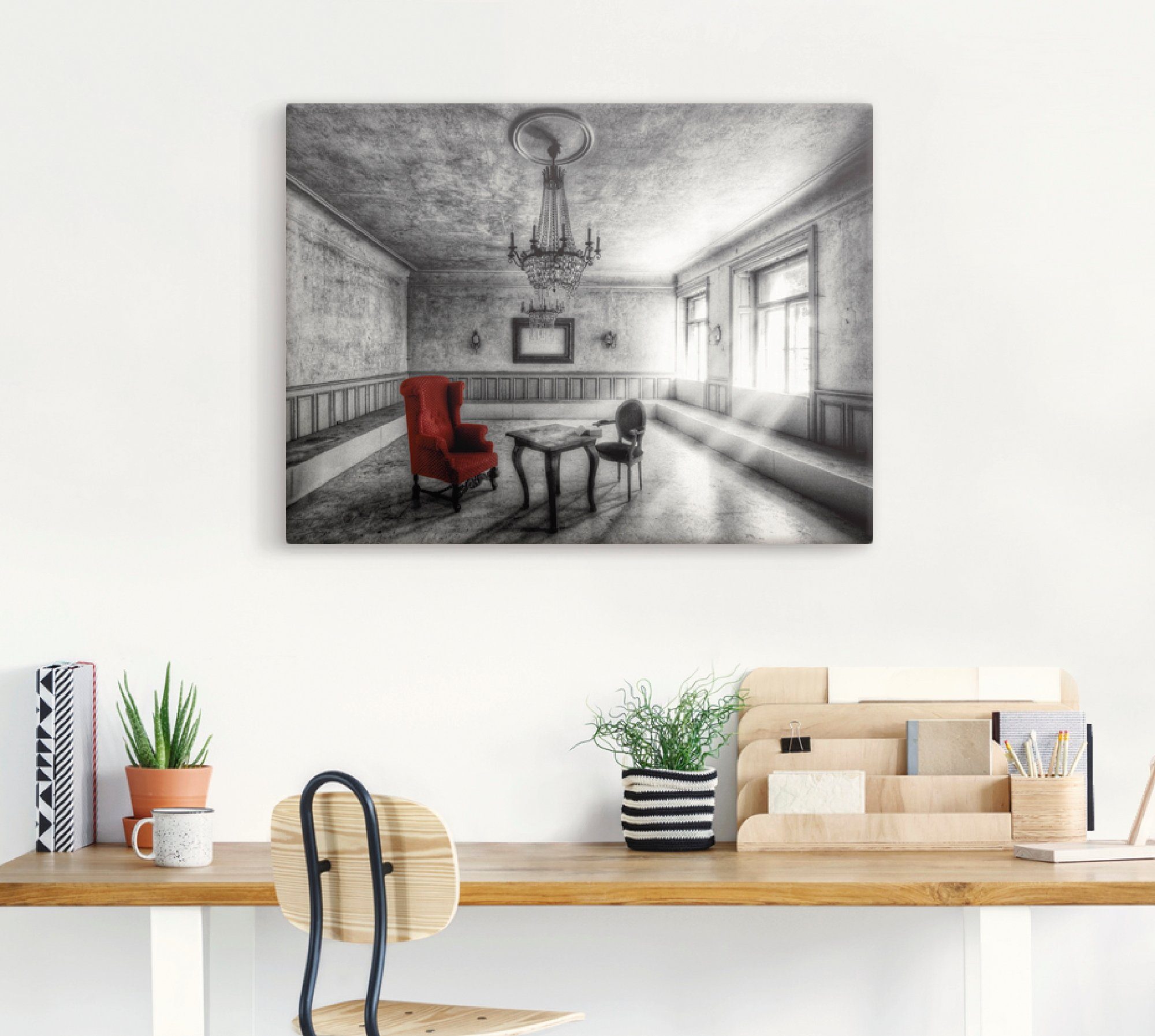 Artland Artprint Lost Place - rode fauteuil als artprint van aluminium, artprint voor buiten, artprint op linnen, poster, muursticker