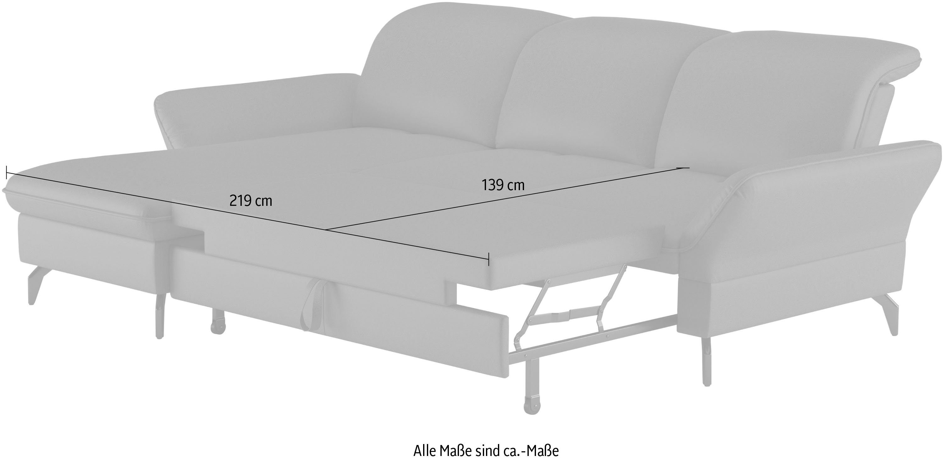 sit&more Hoekbank Leandro L-vorm Naar keuze met bed, hoofdbord en armleuningfunctie, en bedkist