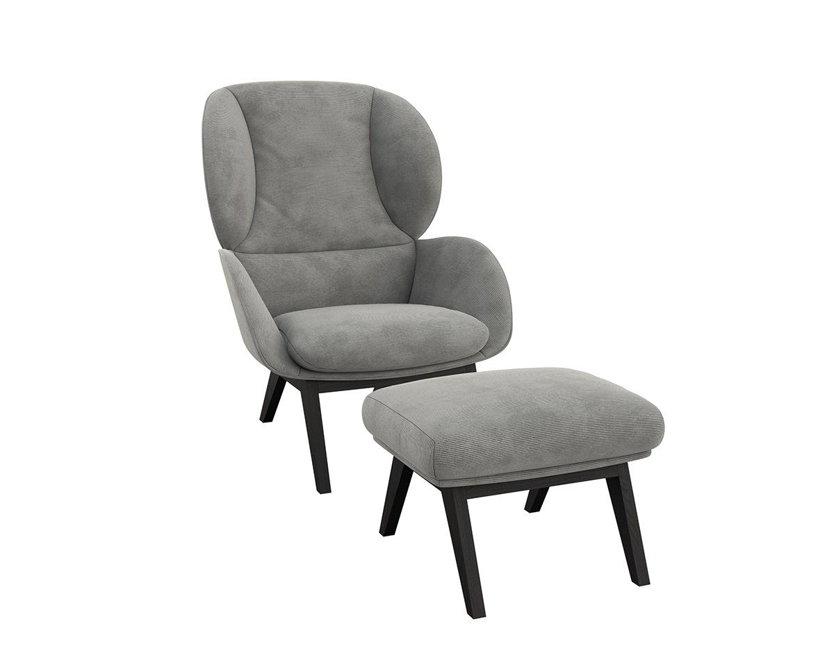 FLEXLUX Oorfauteuil Adria designstoel, loungestoel, Stijl & comfort, organische vorm, zwarte houten voet fauteuils grijs