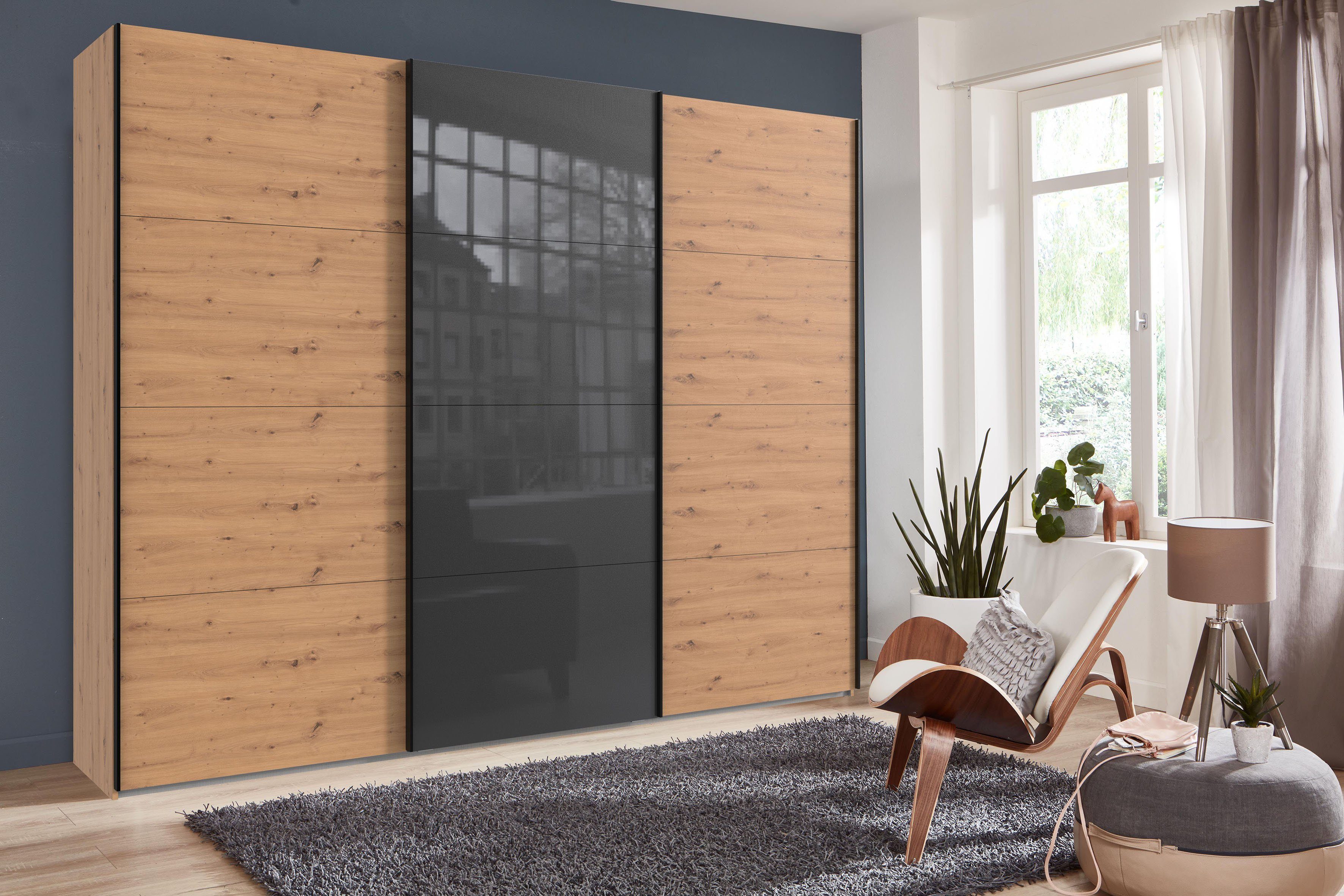 Wimex Zweefdeurkast Norderstedt Inclusief 2 stoffen dozen en 2 extra planken, met glasdeur