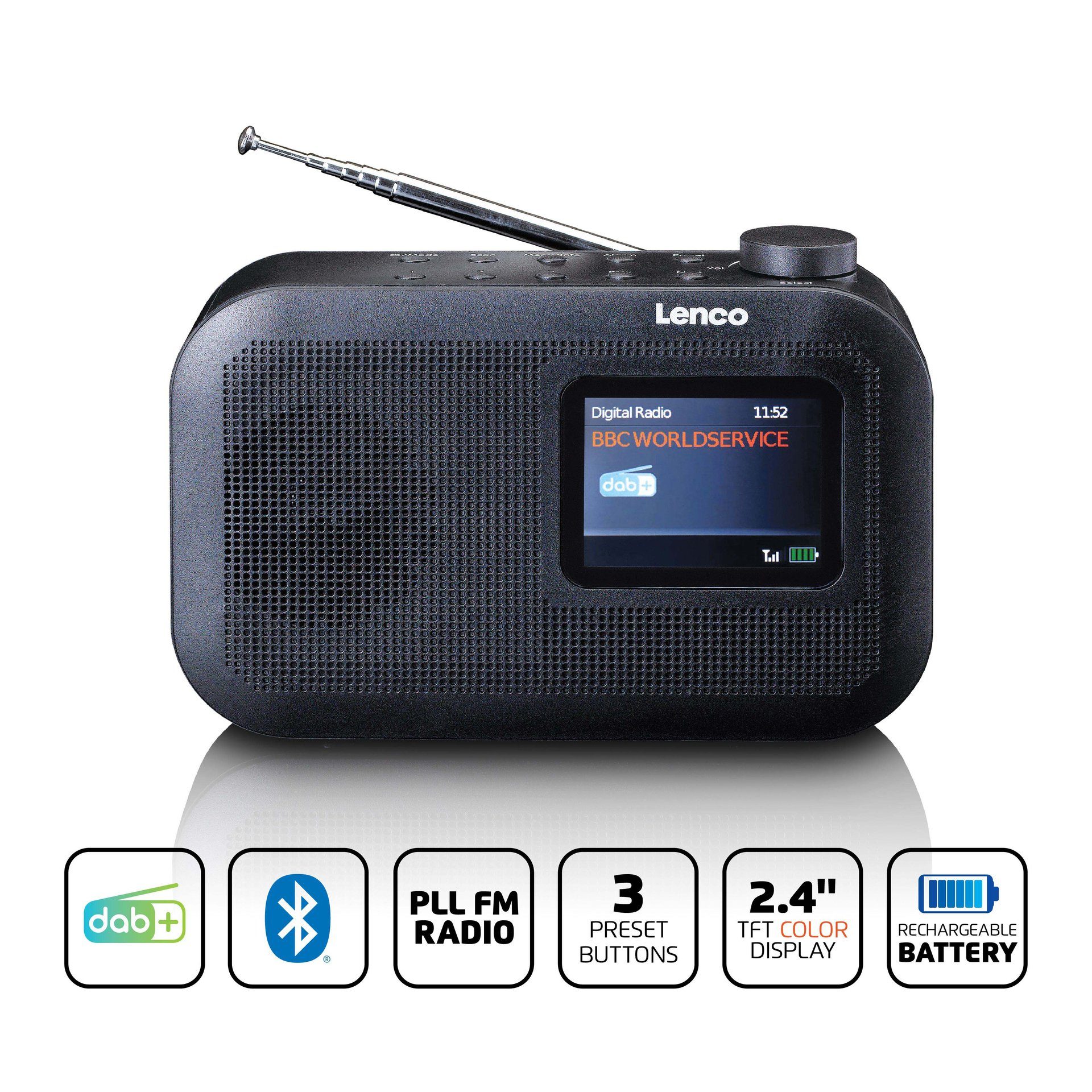 Lenco Digitale radio (DAB+) PDR-026BK - DAB+ draagbare radio