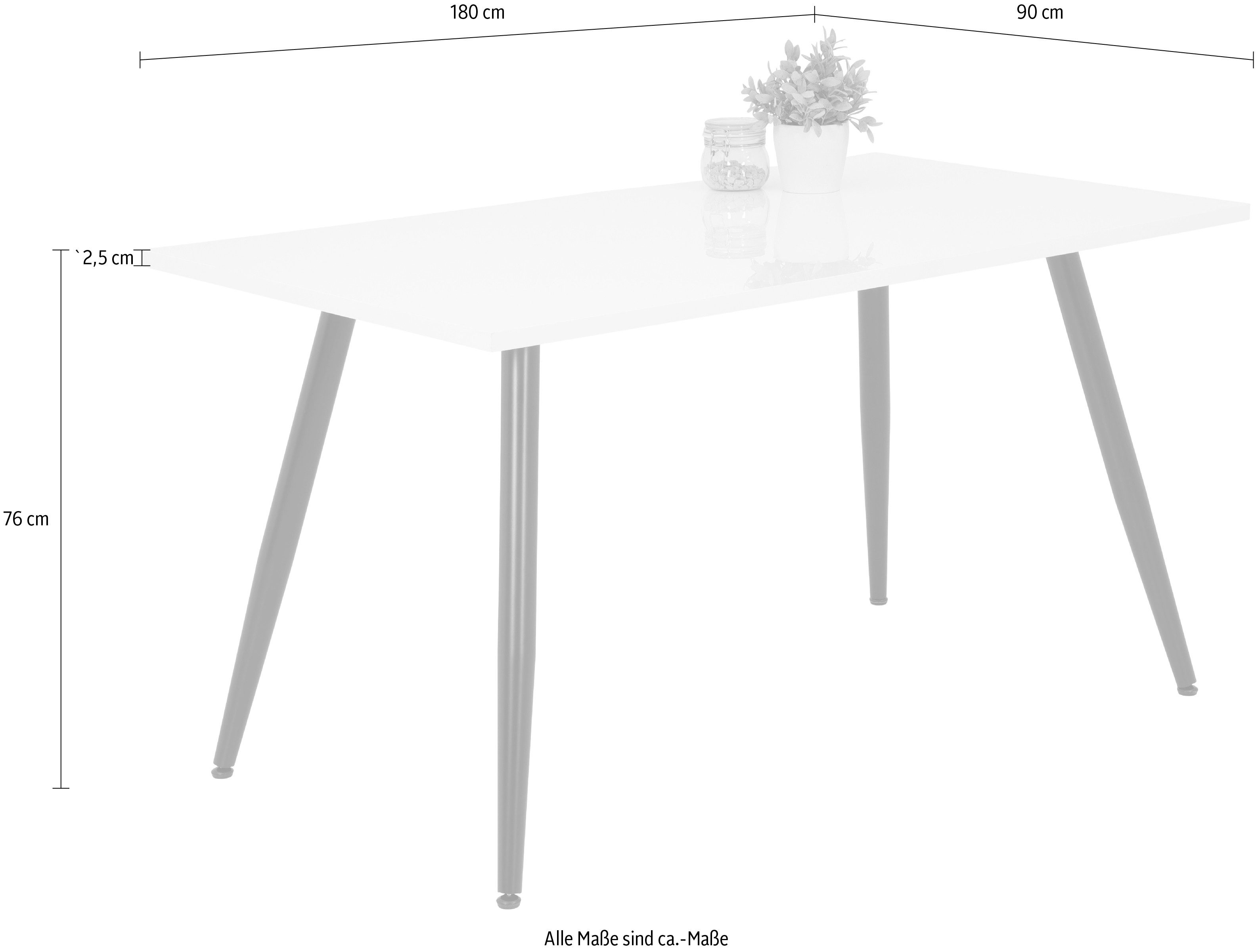 HELA Eettafel Anika Hoogglanzend wit gelakt, tafelblad vast, tafel met 4 poten (1 stuk)