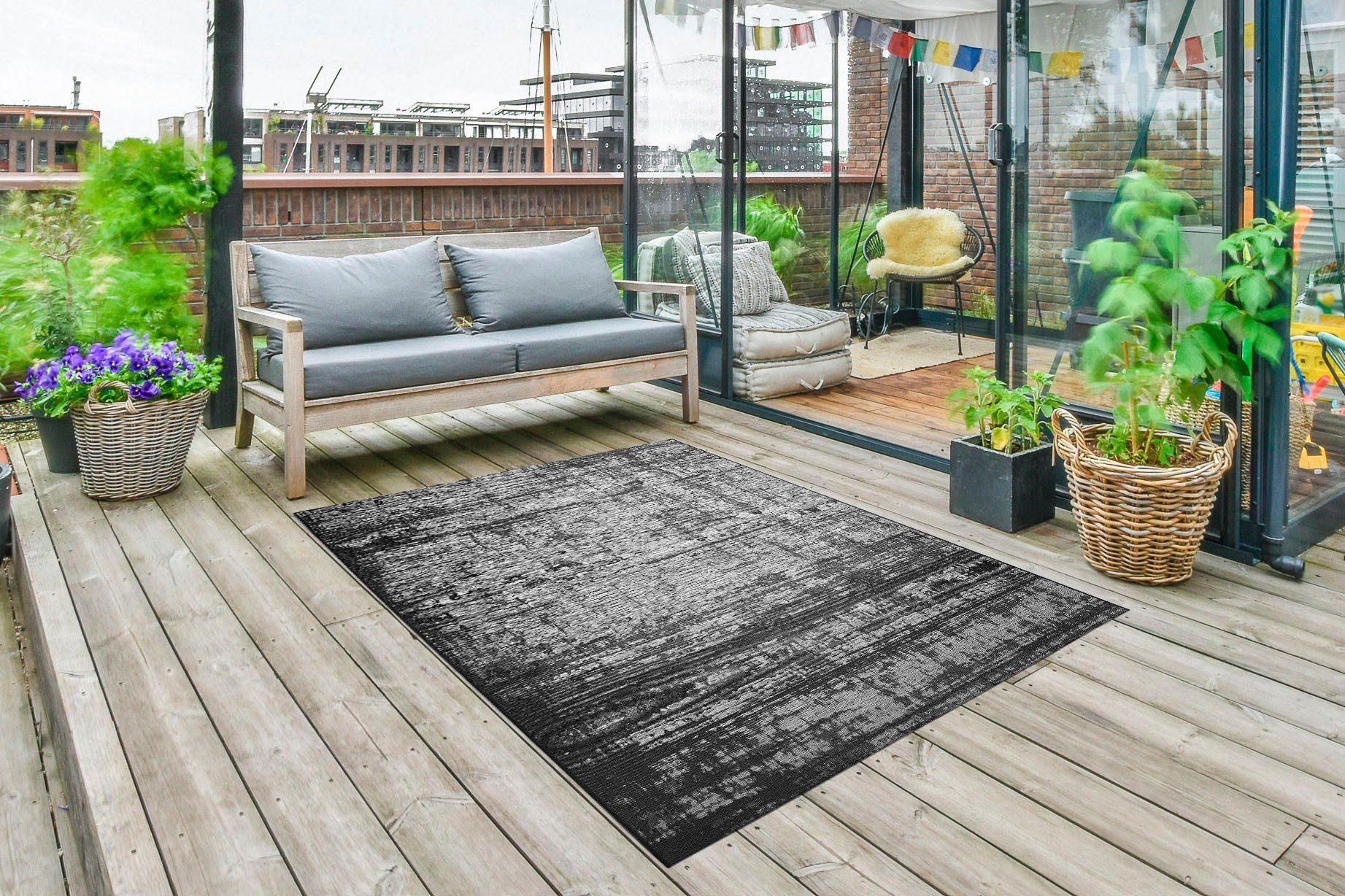 LUXOR living Vloerkleed Panama, Made in Belgium Vlakweefsel, modern ontwerp, geschikt voor binnen- en buitengebruik