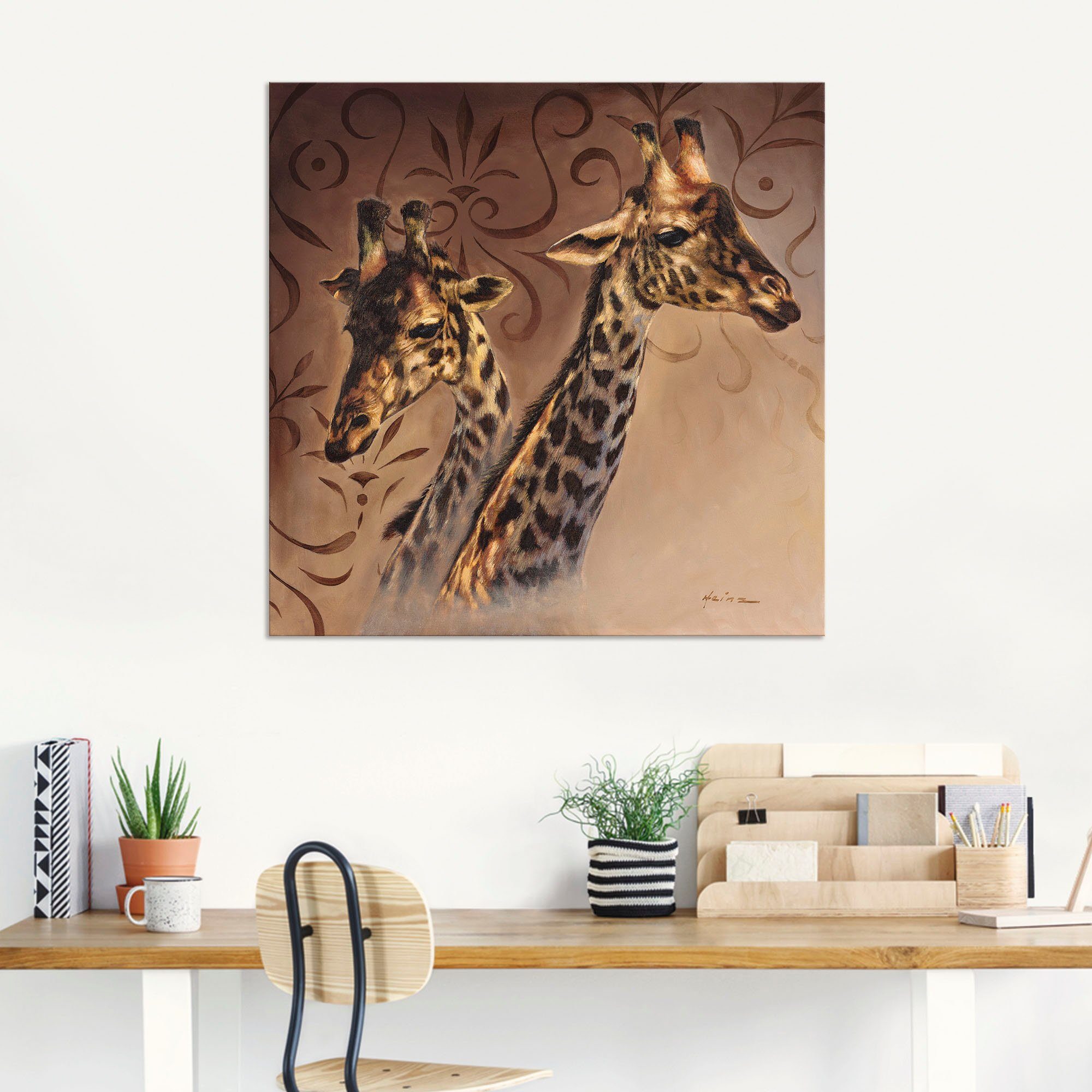 Artland Artprint Giraffen portret als artprint van aluminium, artprint voor buiten, artprint op linnen in verschillende maten