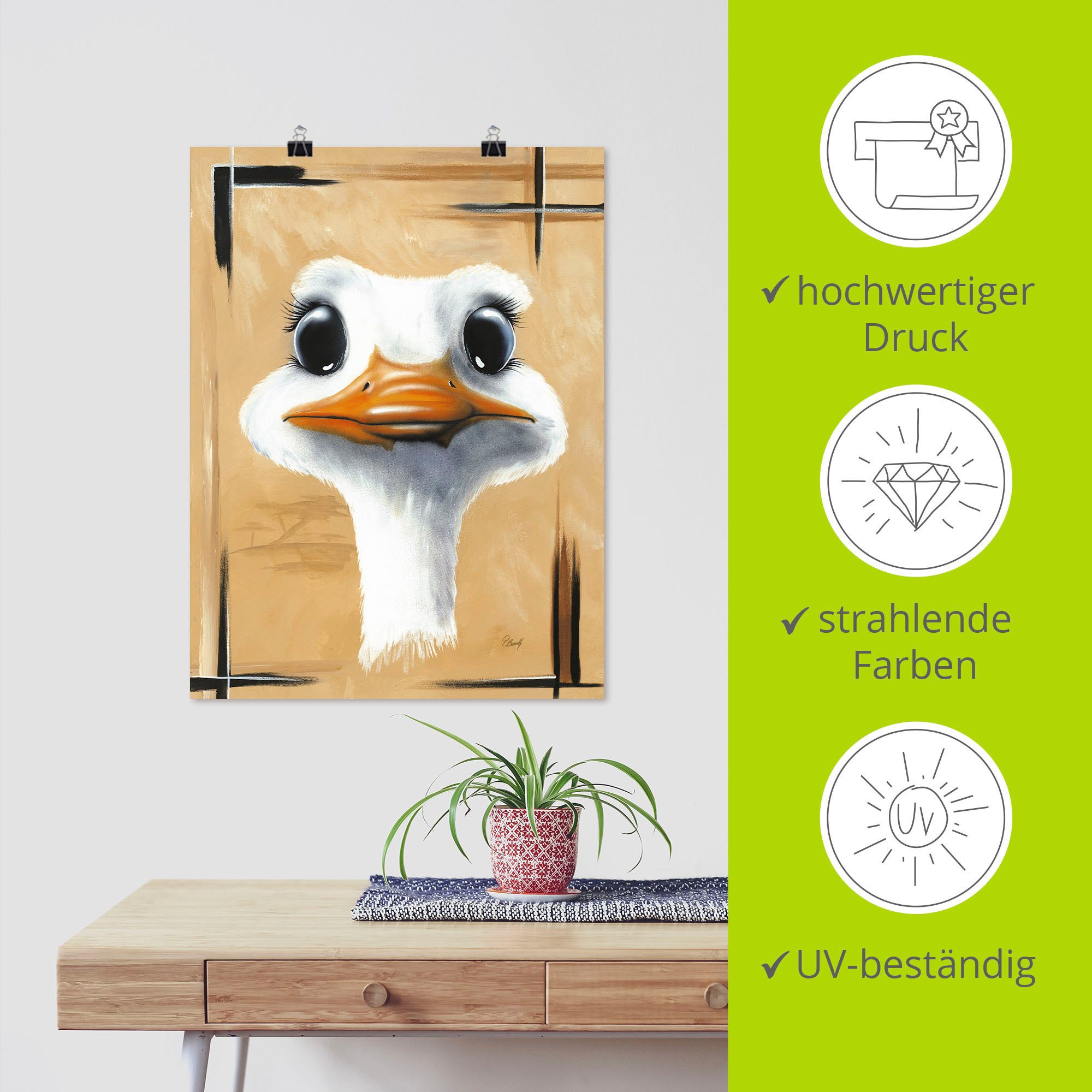 Artland Poster Vrolijke struisvogel