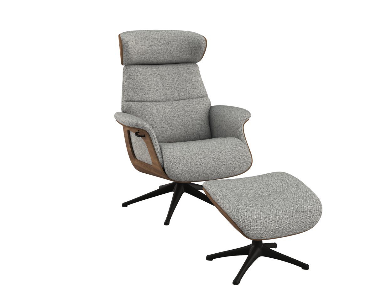 FLEXLUX Relaxfauteuil Clement relaxstoel, gestoffeerde stoel, ligstoel, TV-stoel, Rug- & hoofdverstelling, draaibaar, armleuning walnoot, voet zwart
