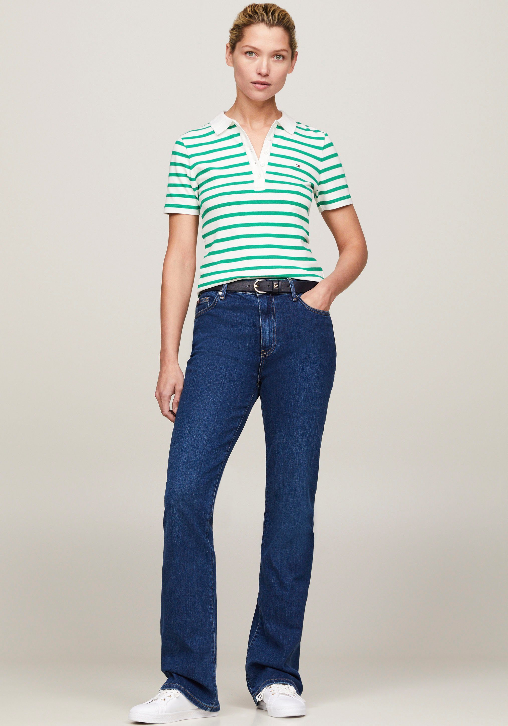 Tommy Hilfiger Poloshirt 1985 SLIM PIQUE STRIPE POLO SS met discreet geborduurd tommy hilfiger logo