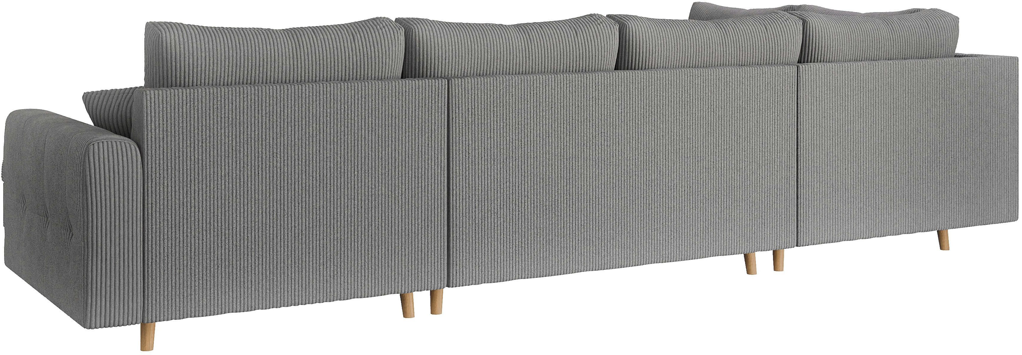 Home affaire Zithoek CHARRE U-vorm met ottomane, afmetingen B/D/H: 310/161/81 cm fijne stiksels, losse rug- en sierkussens, ook in cord en bouclé