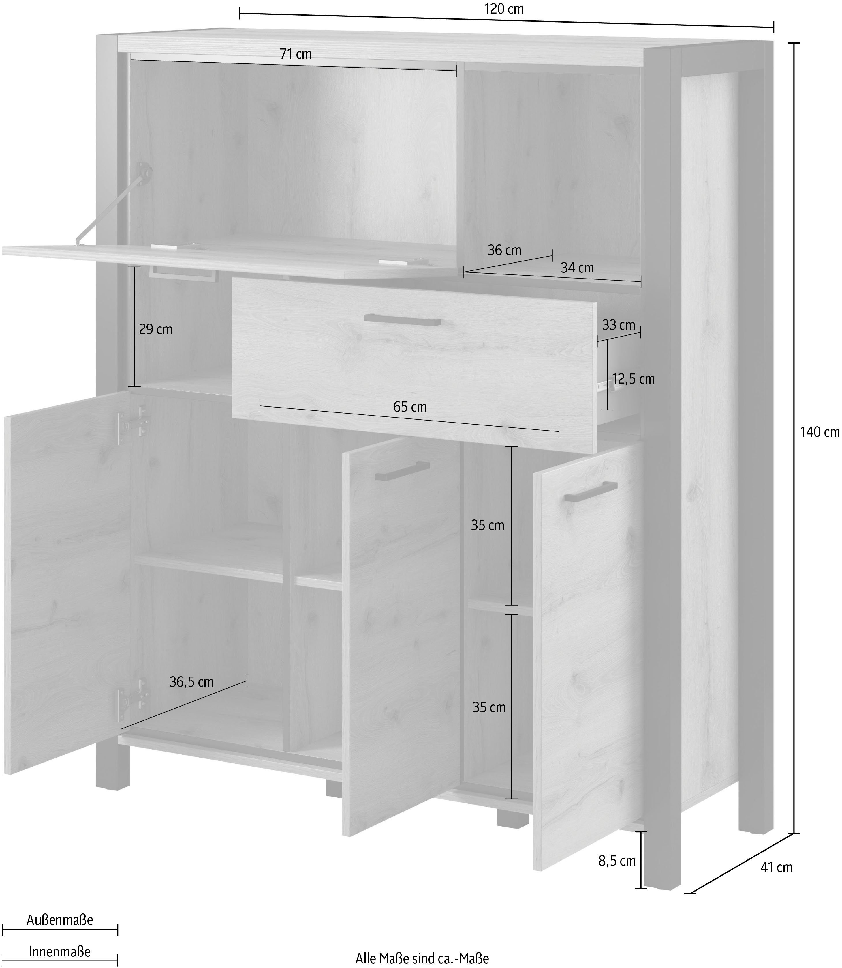 Home affaire Highboard Aktiv Breedte 120 cm