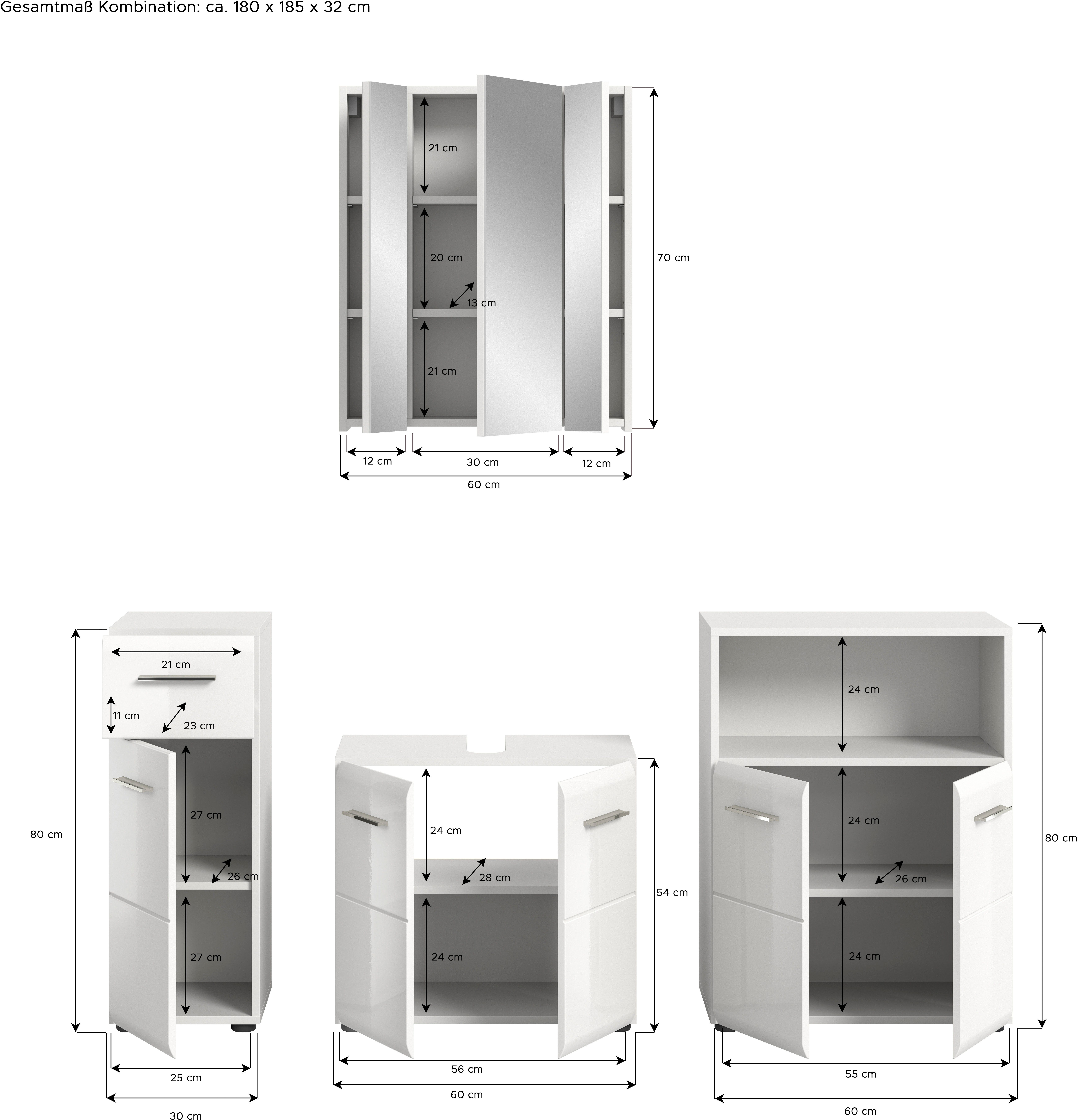 INOSIGN Badmeubelset FLORENZ, TOPSELLER!, 4-delige badcombinatie, hoogwaardige MDF-front