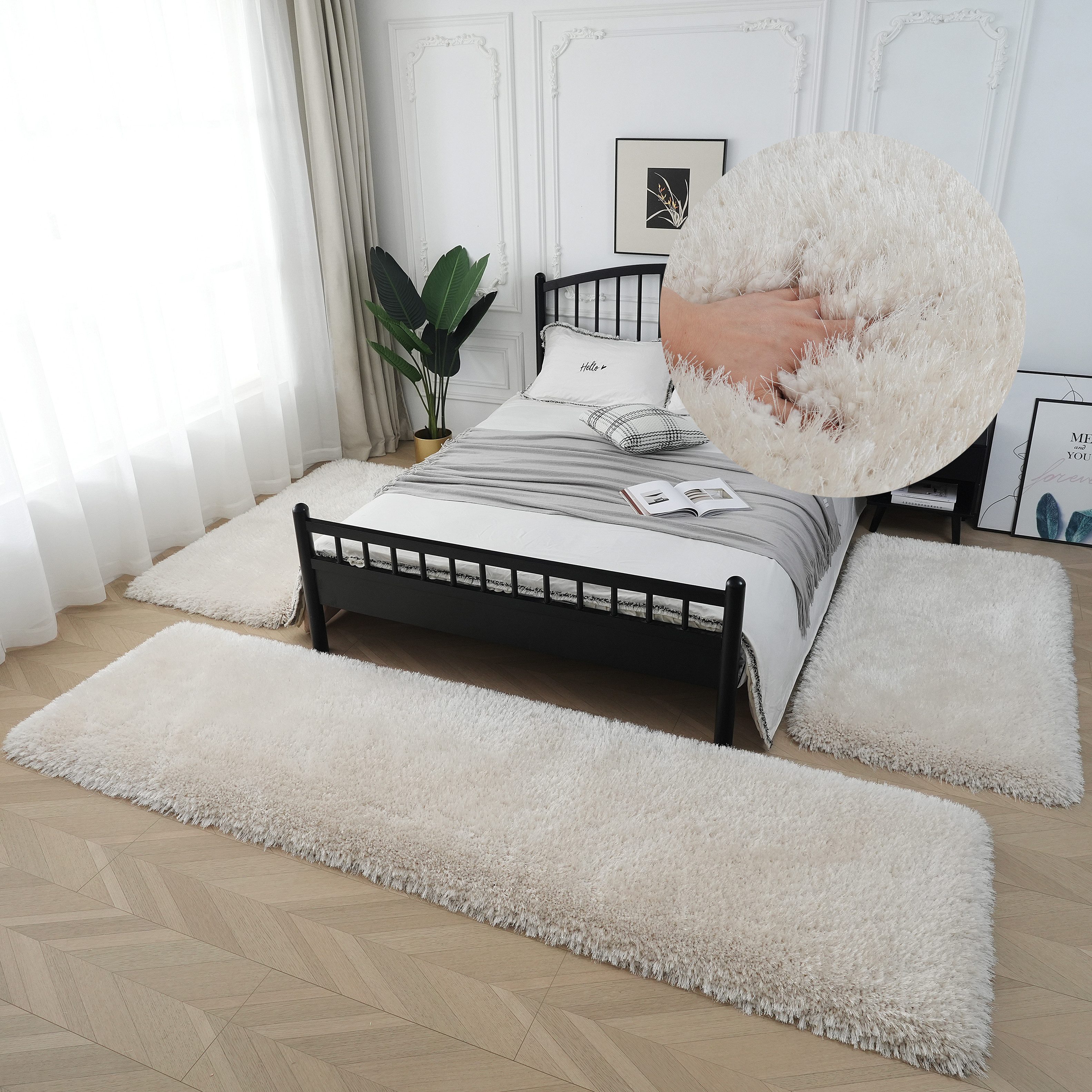 Guido Maria Kretschmer Home&Living Set slaapkamerkleedjes Micro exclusieve tapijt, zeer hoge pool, zacht door microvezel bedvloerkleden beige