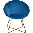 inosign stoel liano fauteuil met frame van stalen buis, goudkleur, kuipzitting gevuld met schuimstof, veloursovertrek (set, 2 stuks) blauw