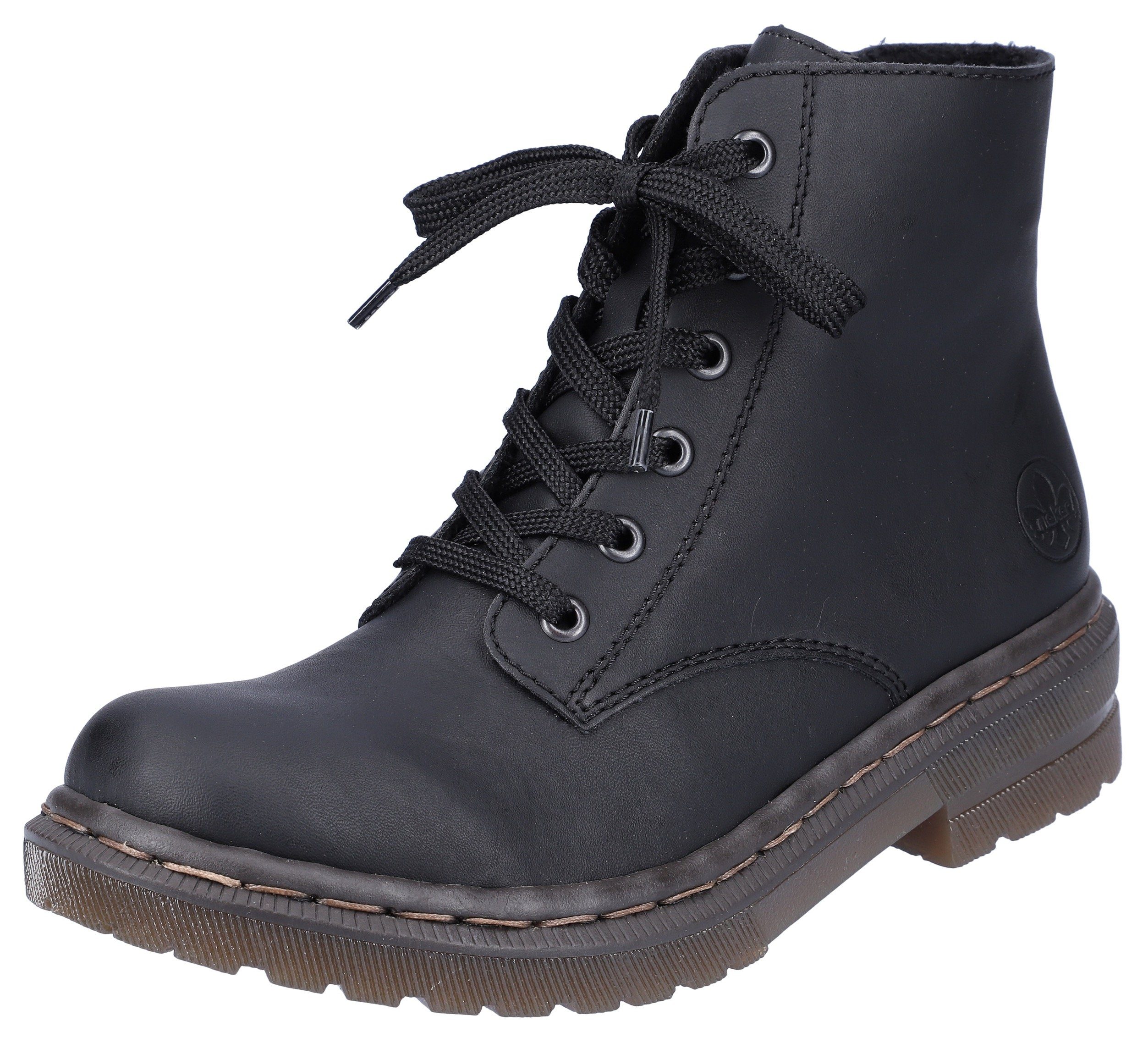 Rieker Hoge veterschoenen veterschoen, blokhak, met logo-embossing