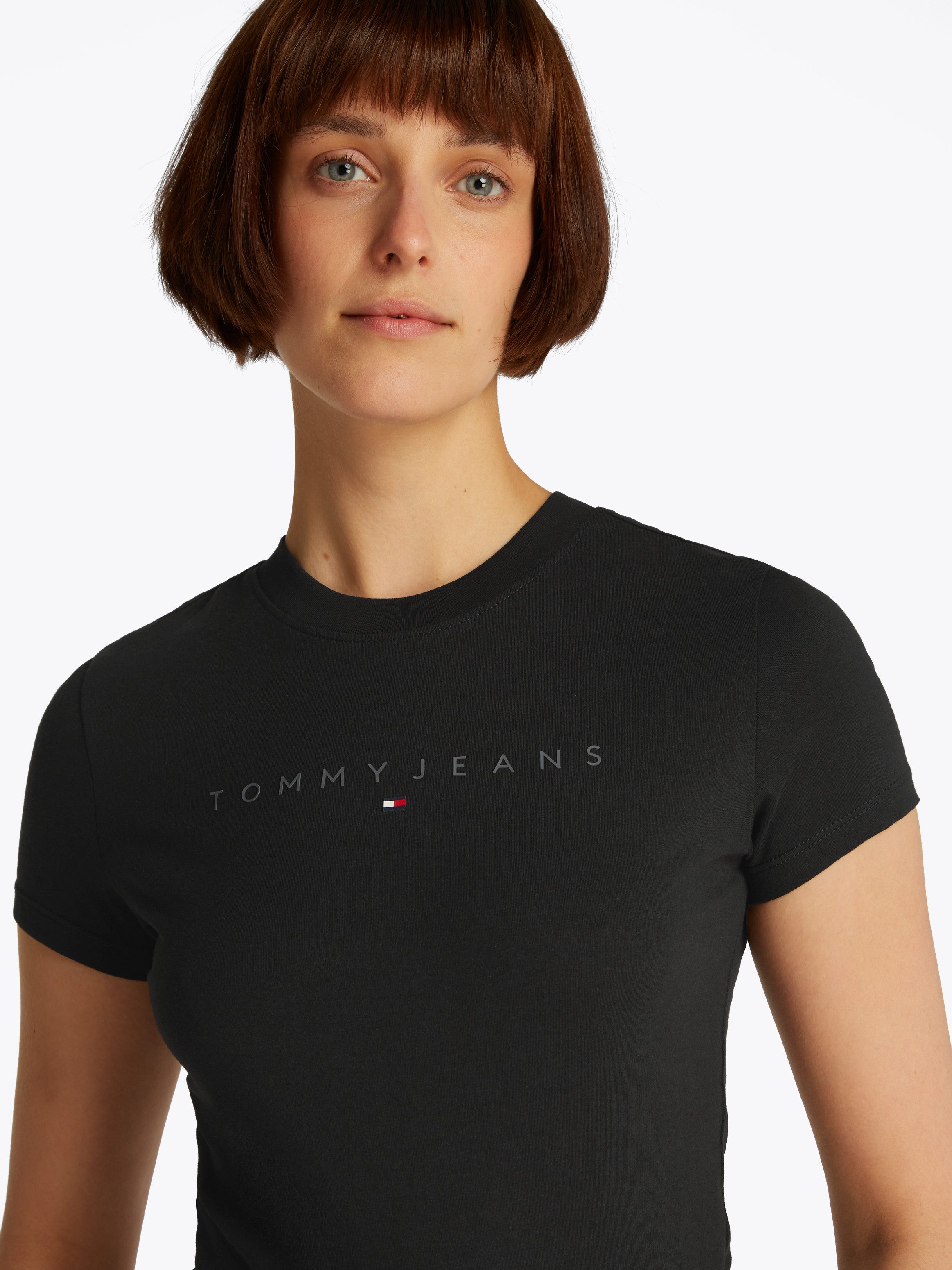 Tommy Jeans Curve T-shirt TJW SLIM TONAL LINEAR TEE EXT in grote maten, logo-print, figuuraccentuerend