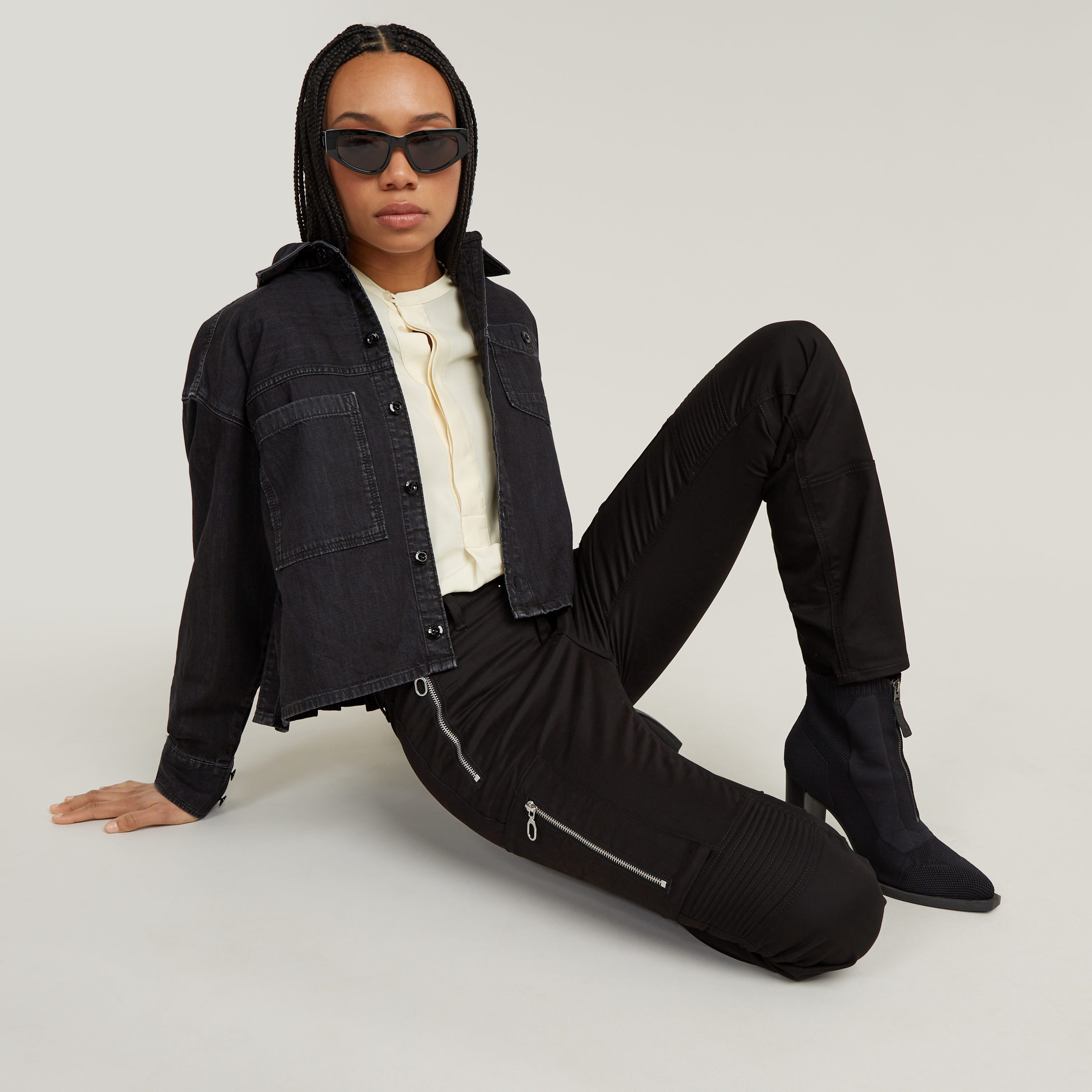 G-Star RAW Bikerbroek Biker Skinny Cargo met contrastkleurige ritssluitingen