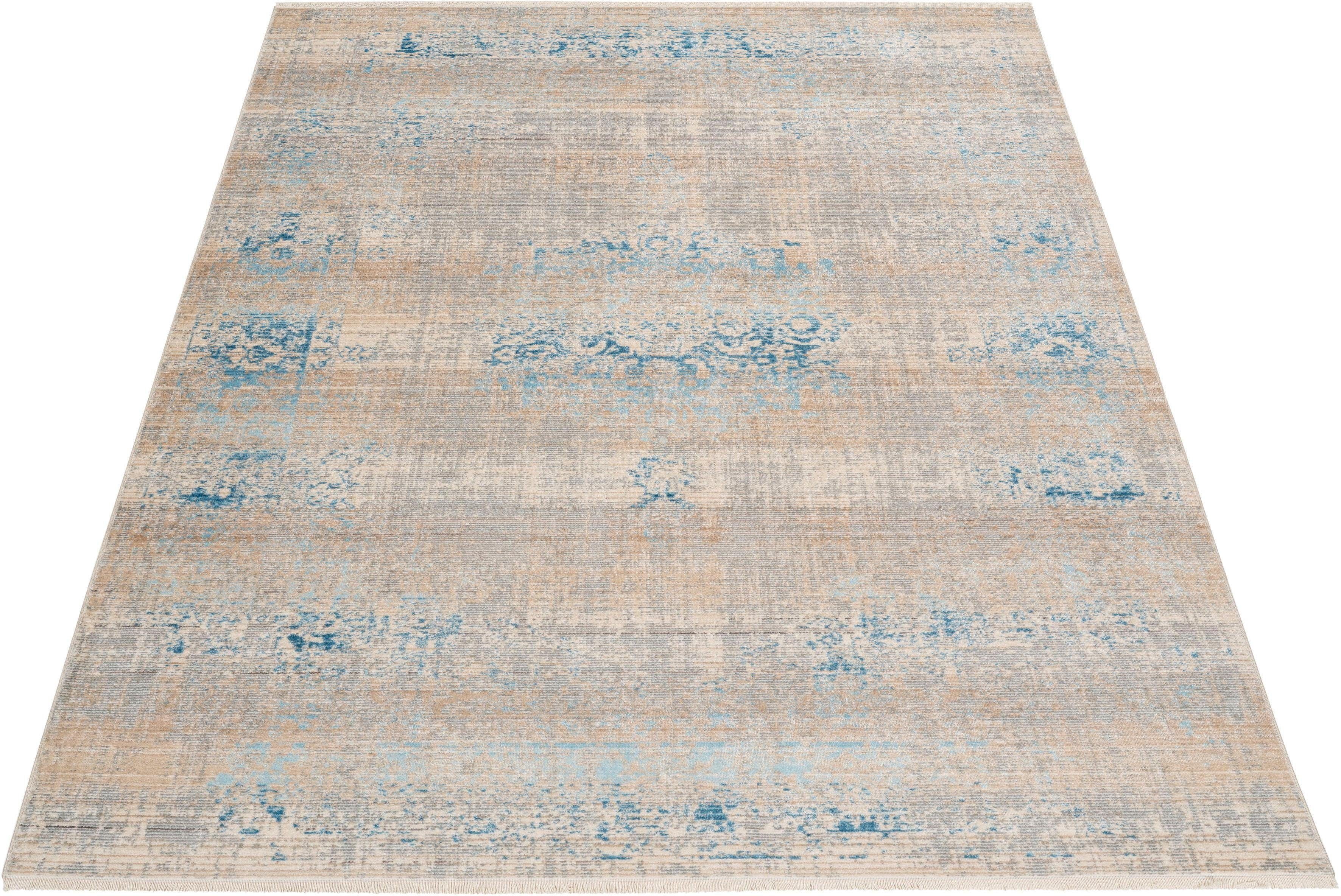 leonique oosters tapijt selena vintage-look, korte pool, vloerkleed met franje grijs