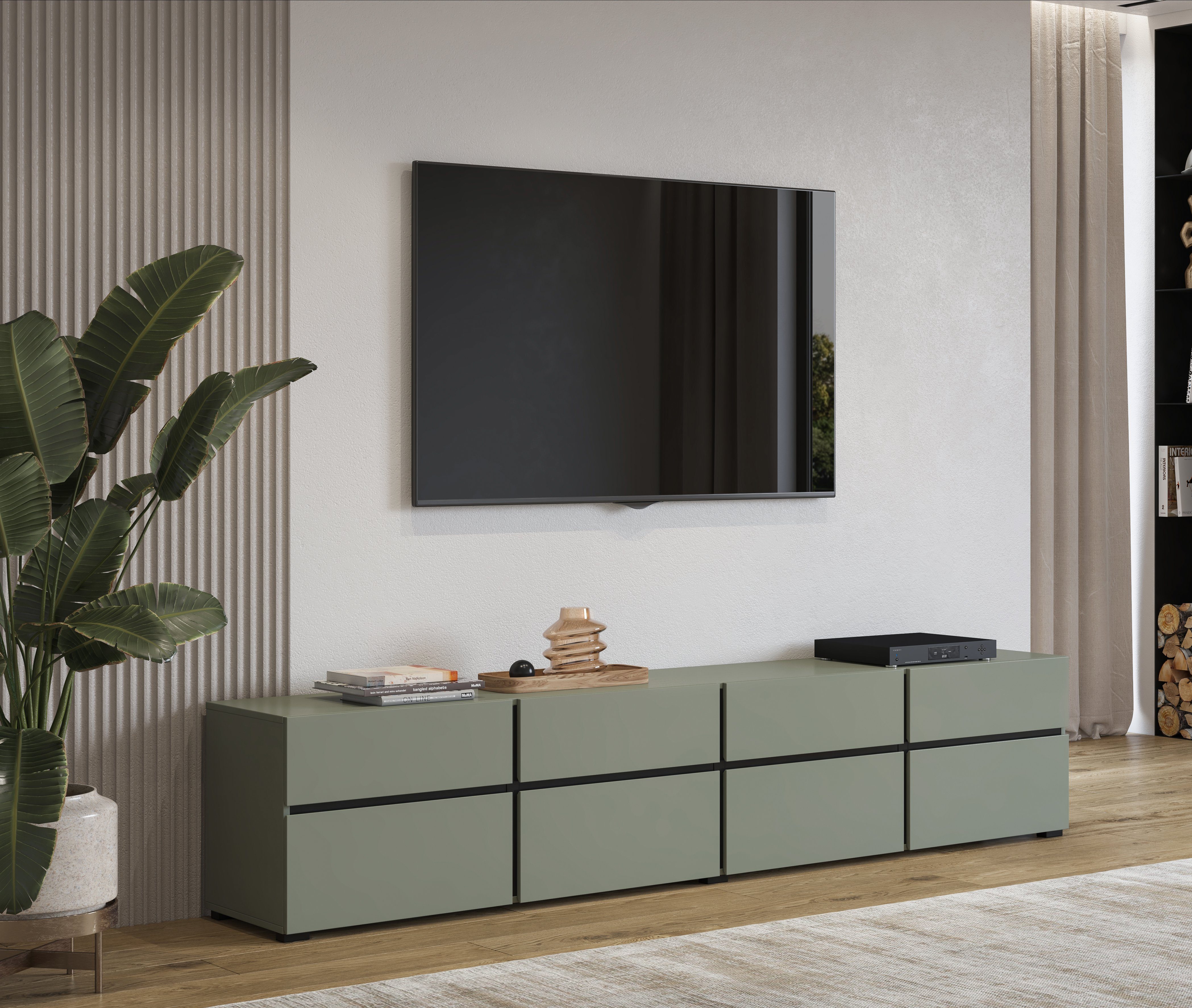 INOSIGN Tv-meubel Cross, moderne greeploze TV-kommode, 4 kleppen/4 lades Breedte 225 cm, tv-kast met veel opbergruimte, tv-meubel