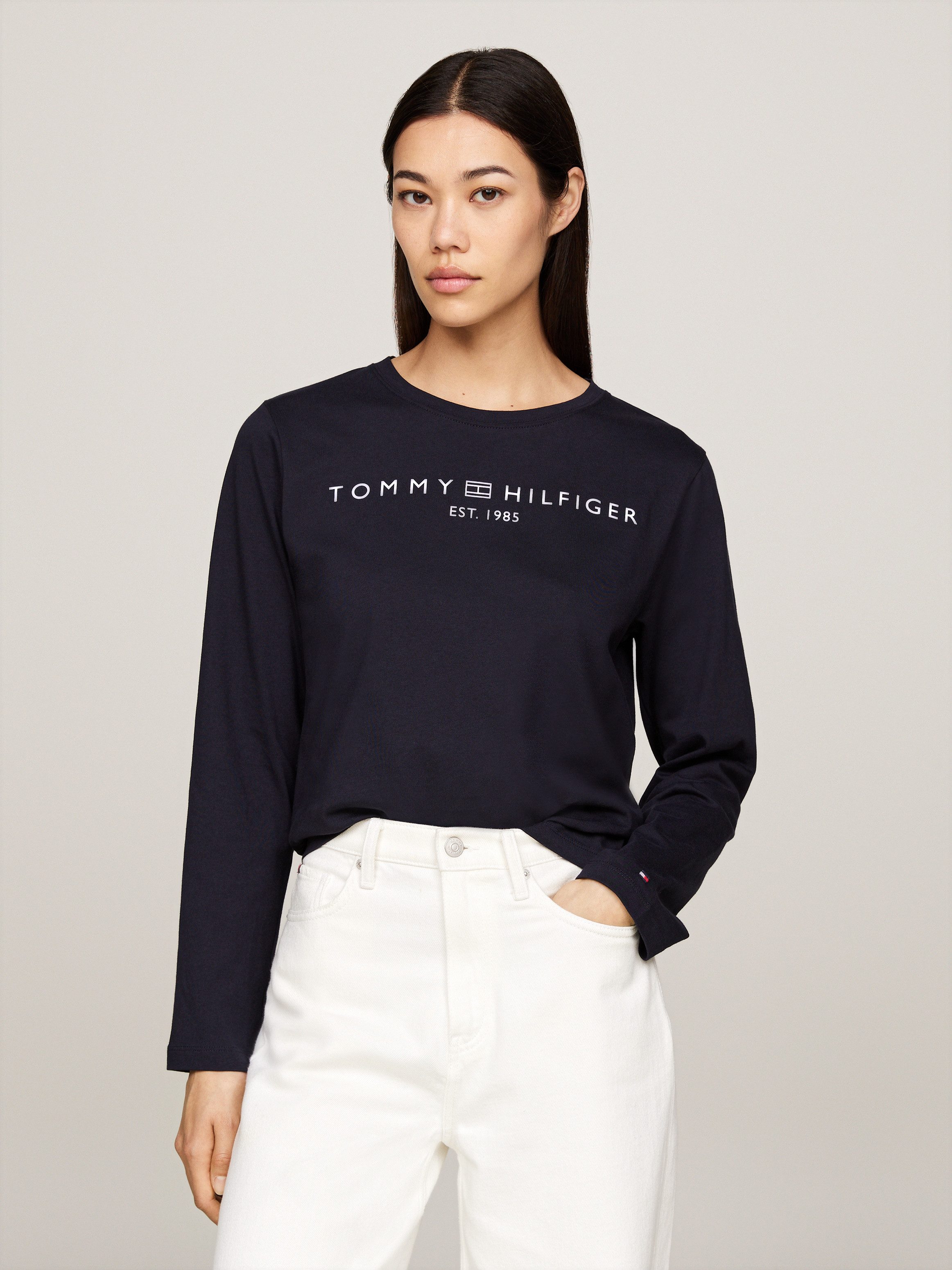 Tommy Hilfiger Shirt met lange mouwen REG CORP LOGO C-NK LS met een logo-opschrift