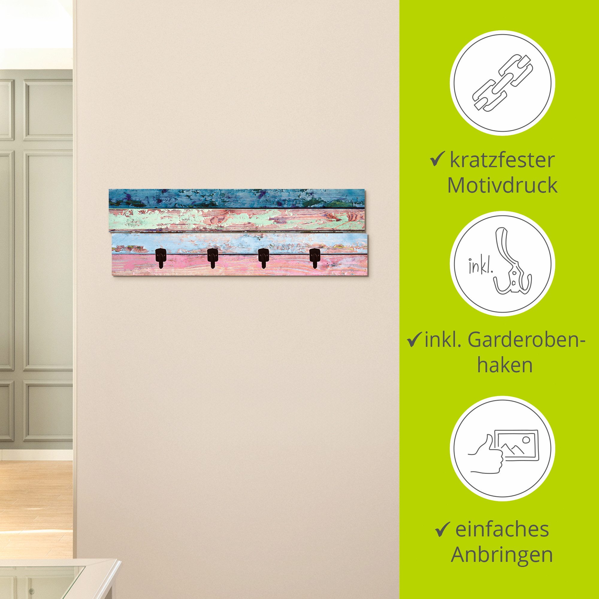 Artland Kapstok Veelkleurige houten planken