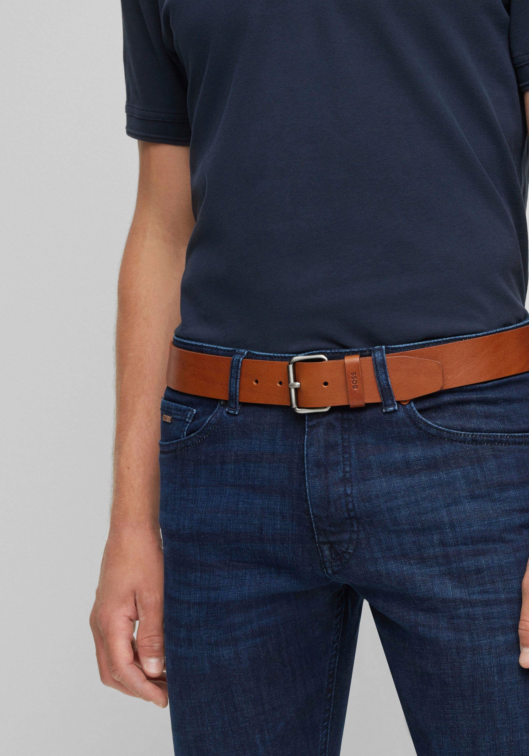 Boss Leren riem met metalen gesp en boss-logo-gravure op de lus