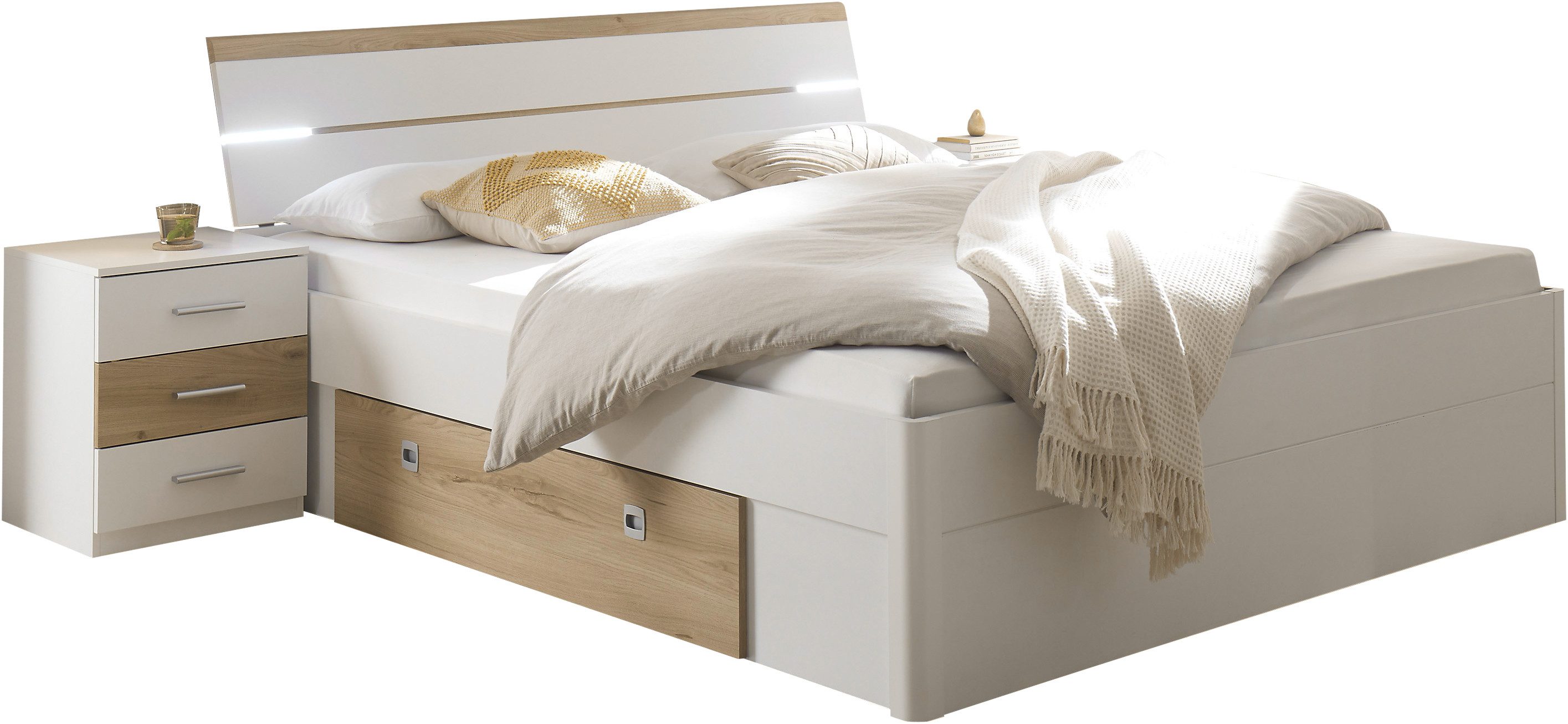 Schlafkontor Ledikant Kiara bed met 2 nachtkastjes inclusief verlichting in het hoofdeinde en 2 bedlades (set)