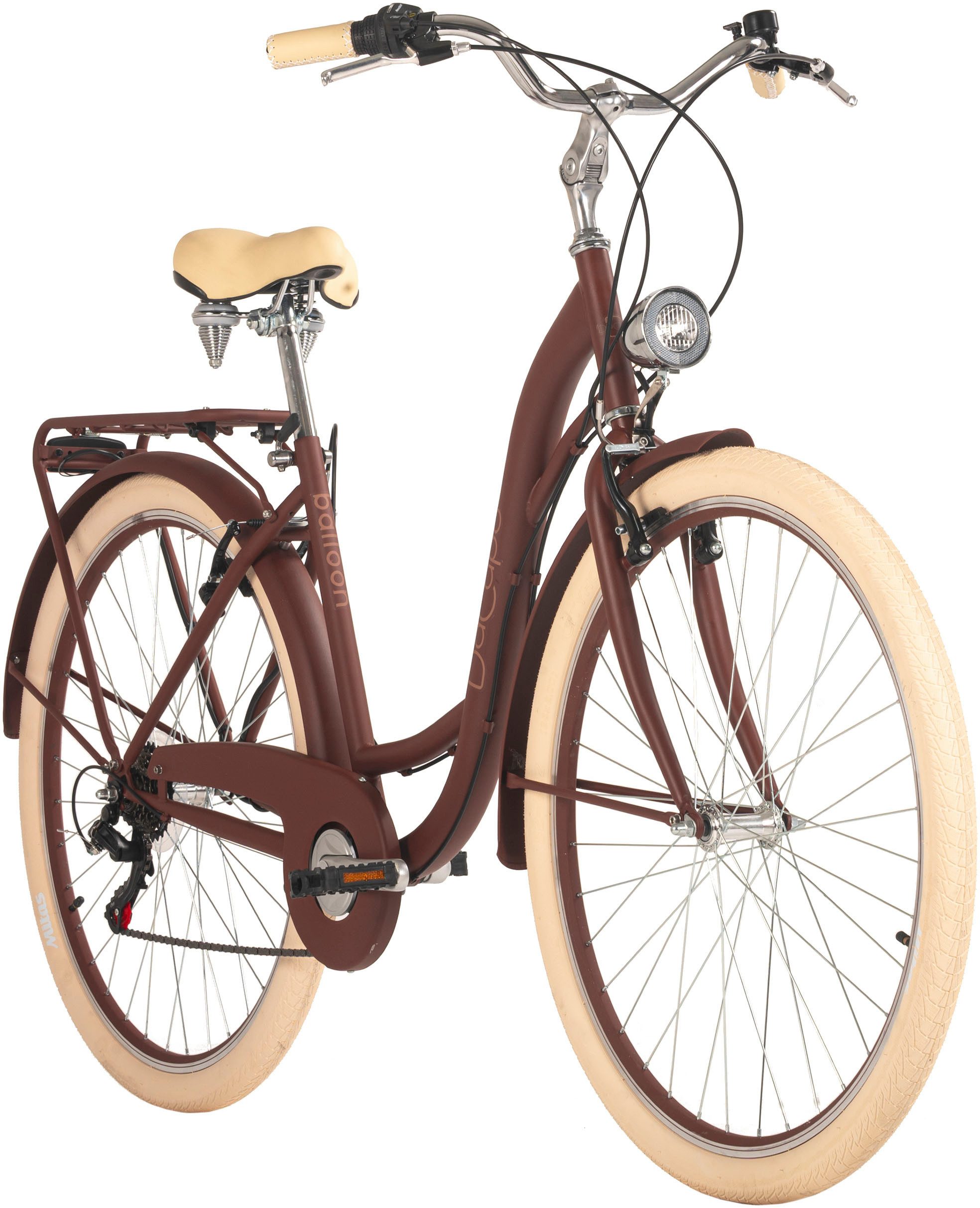 Dacapo Citybike Balloon damesfiets 28'' bruin 6 versnellingen 48 cm